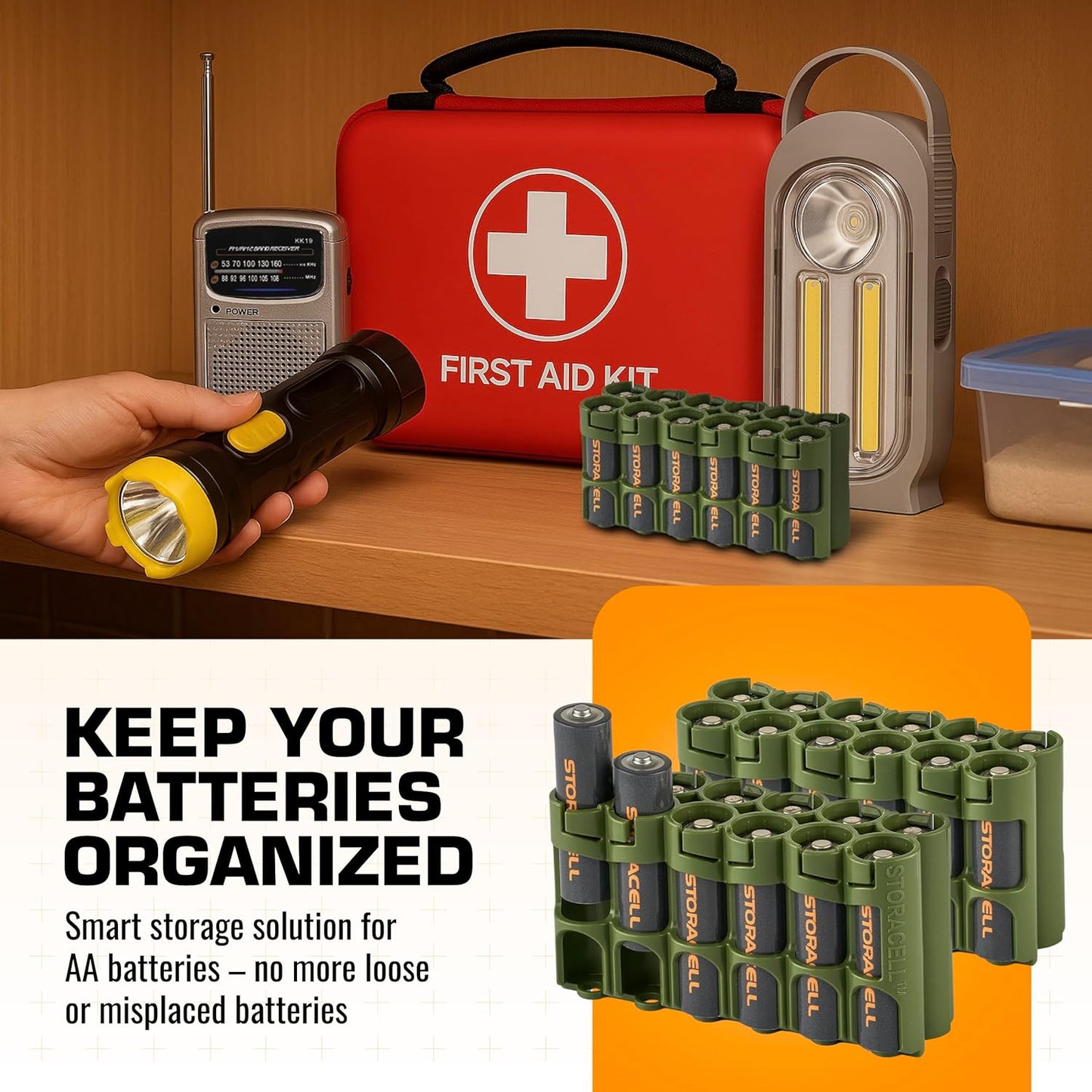 Storacell AA-12 Battery Storage Caddy and Dispenser (Pack of 2), Military Green, Holds 12 AA Batteries (Not Included), Durable & Compact Design, The Original Battery Caddy, Made in The USA