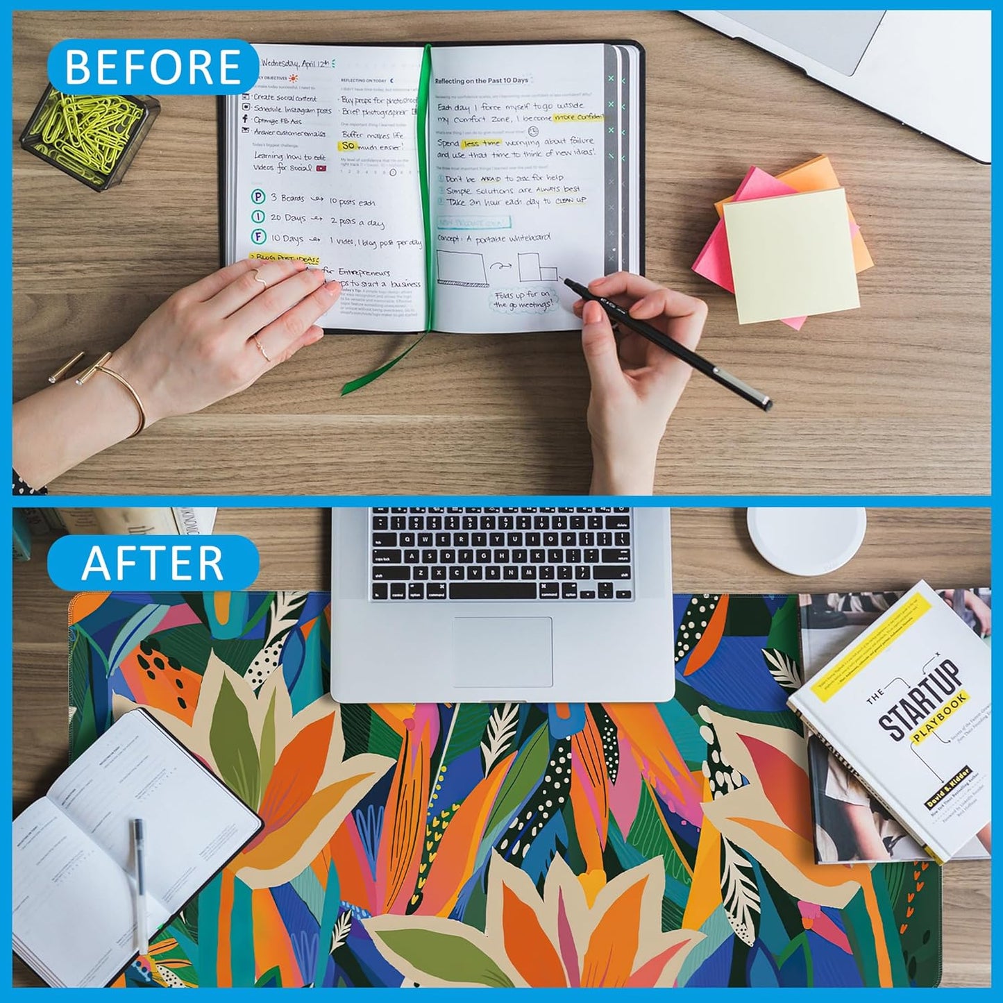 Colorful Tropical Floral Large Gaming Mouse Pad,Waterproof Desk Mat for Desktop,Non-Slip Rubber Base Mousepad with Stitched Edges for Laptop Office and Home 35.4X15.7 Inch
