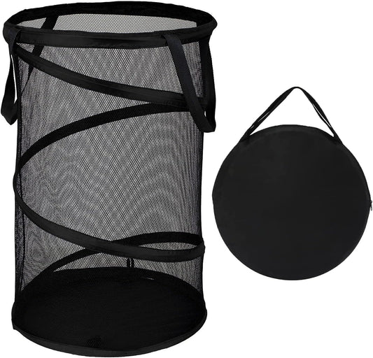 BATTOO Collapsible Laundry Basket Foldable Mesh Pop Up Hamper with Handles for Laundry Room, Bathroom, Kids Room, College Dorm, Travel, Storage Organizer Black