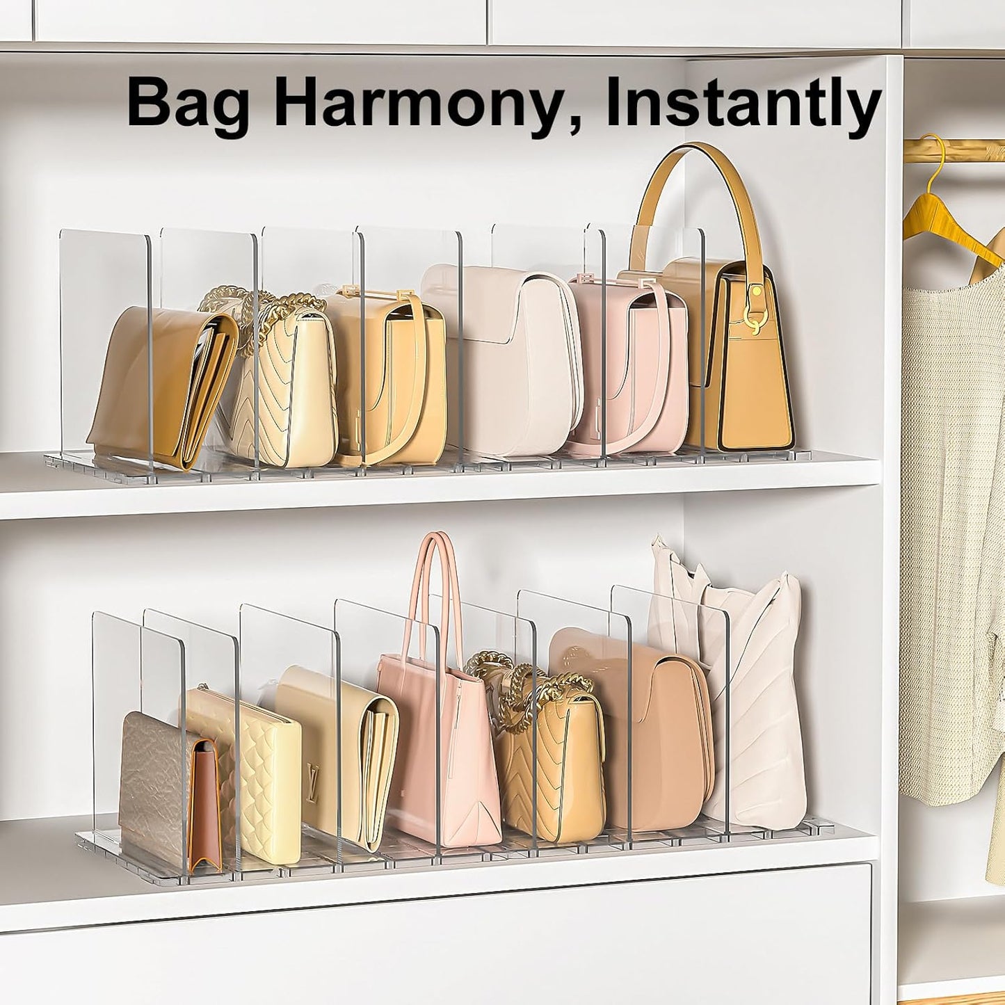 Bag Purse Organizer Accessories: 2-Dividers Plastic Clutch Dividers for Closet Organizers and Storage - Keep Carteras & Pocketbook Upright