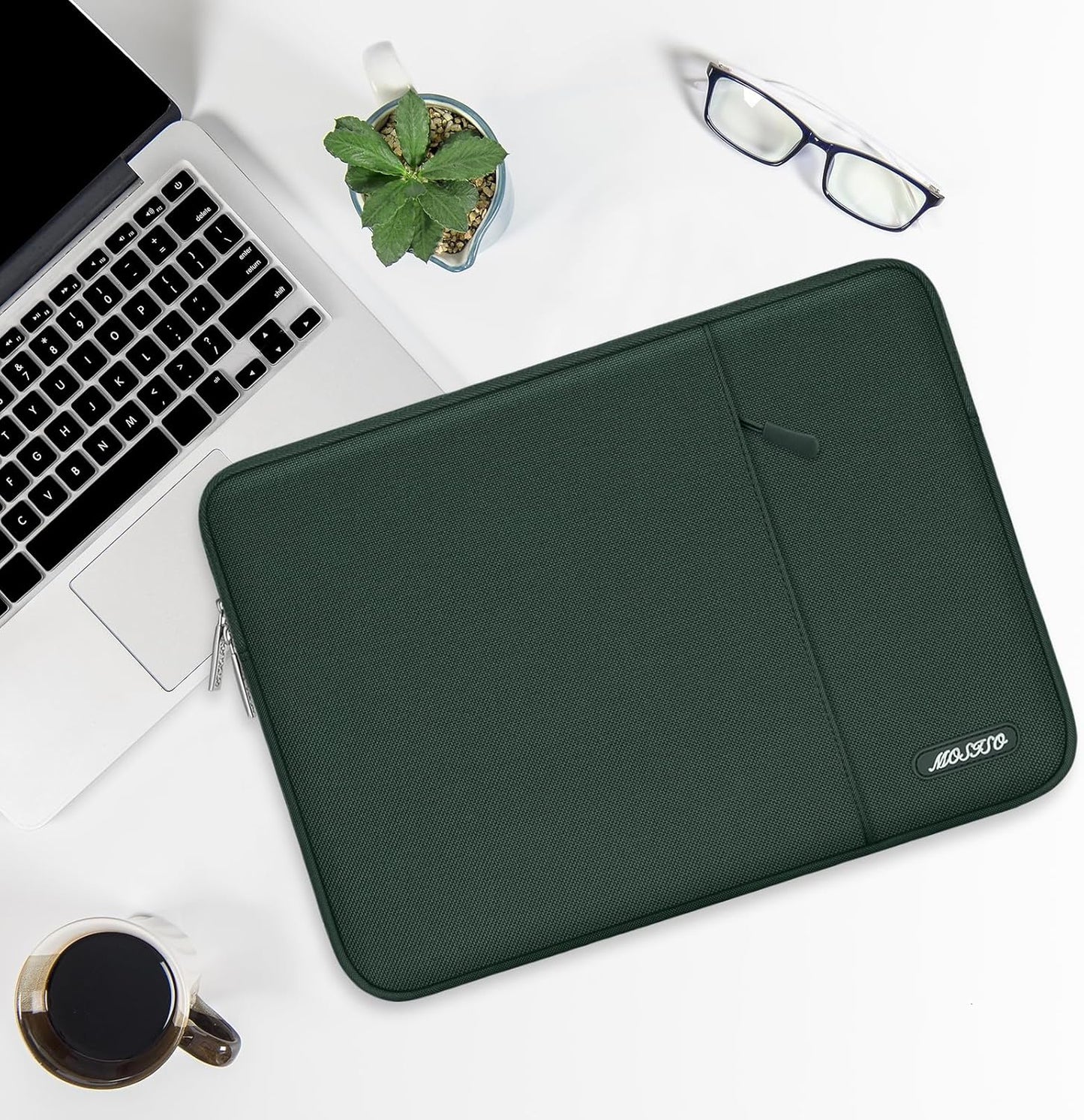 MOSISO Laptop Case 14 inch, 14 inch Laptop Sleeve Compatible with HP Lenovo Dell ASUS Acer, HP Stream, Dell Latitude, Lenovo IdeaPad, Polyester Vertical Computer Sleeve Bag with Pocket, Midnight Green
