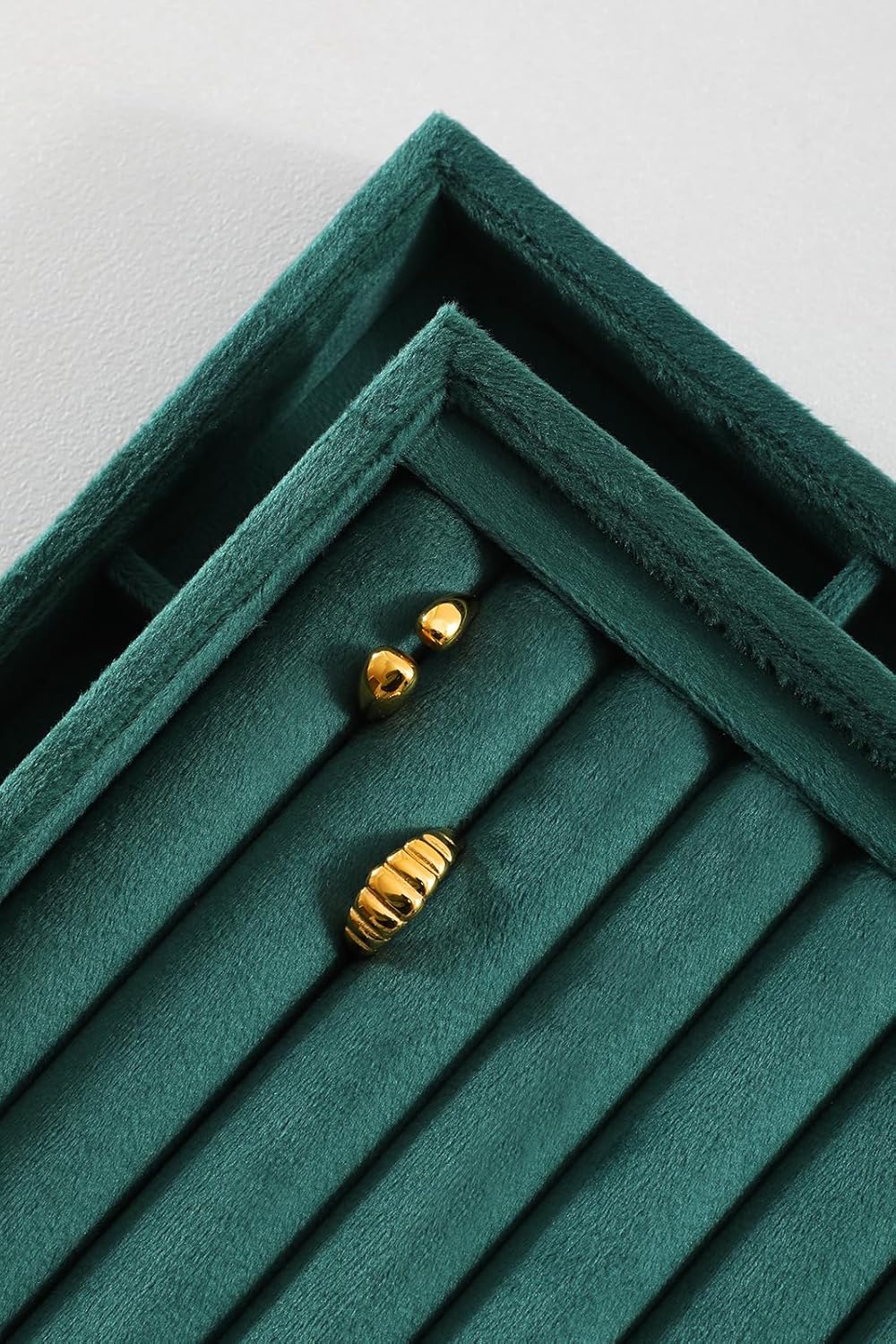 Ring Tray, Velvet Jewelry Trays,Premium Ring Display Case,Luxury Stud Earring Organizer,Green Jewelry Storage