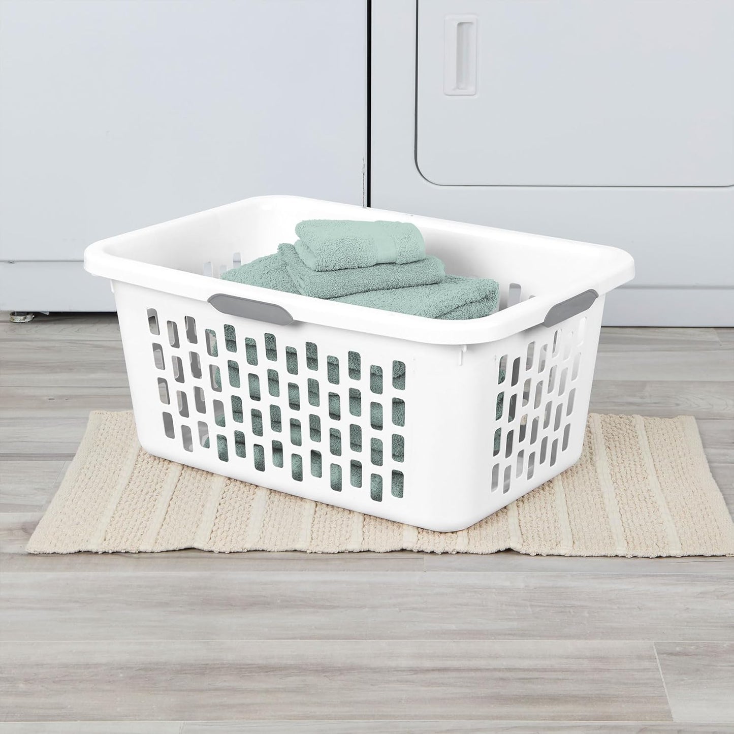 Sterilite Laundry Basket, Plastic Clothes Hamper, Large Rectangle Bin with Comfort Grip Handles and Reinforced Rim, 2 Bushel Capacity, White, 24 Pack