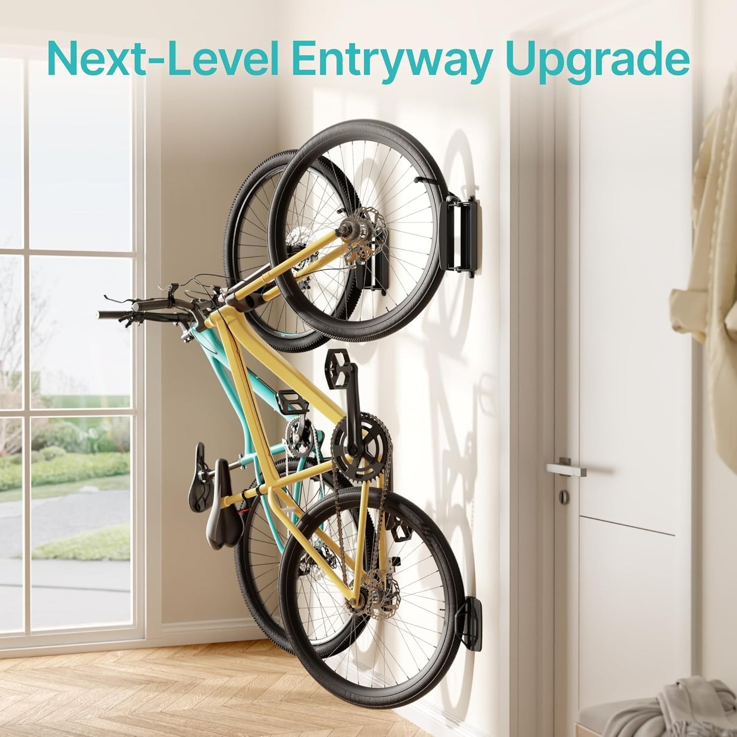 2 Pack Bike Hooks for Garage, Heavy Duty Swivel Bike Wall Mount, Holds 77 Lbs Bike Wall Hanger, Adjustable Garage Bike Rack for Bedroom Home Office, 2 Pack