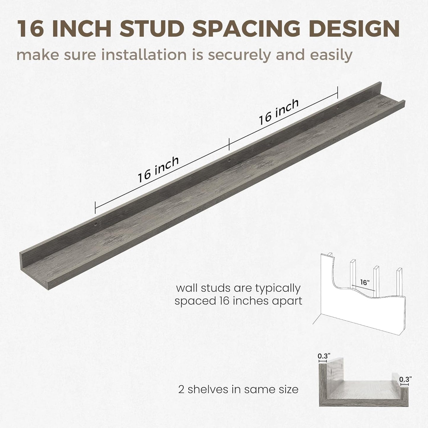 Axeman Grey Floating Shelves | 48 Inch Picture Ledge Shelf Set of 2 | Rustic Grey Picture Shelf for Wall with Ledge | Floating Shelves with Lip | Photo Ledge Shelves
