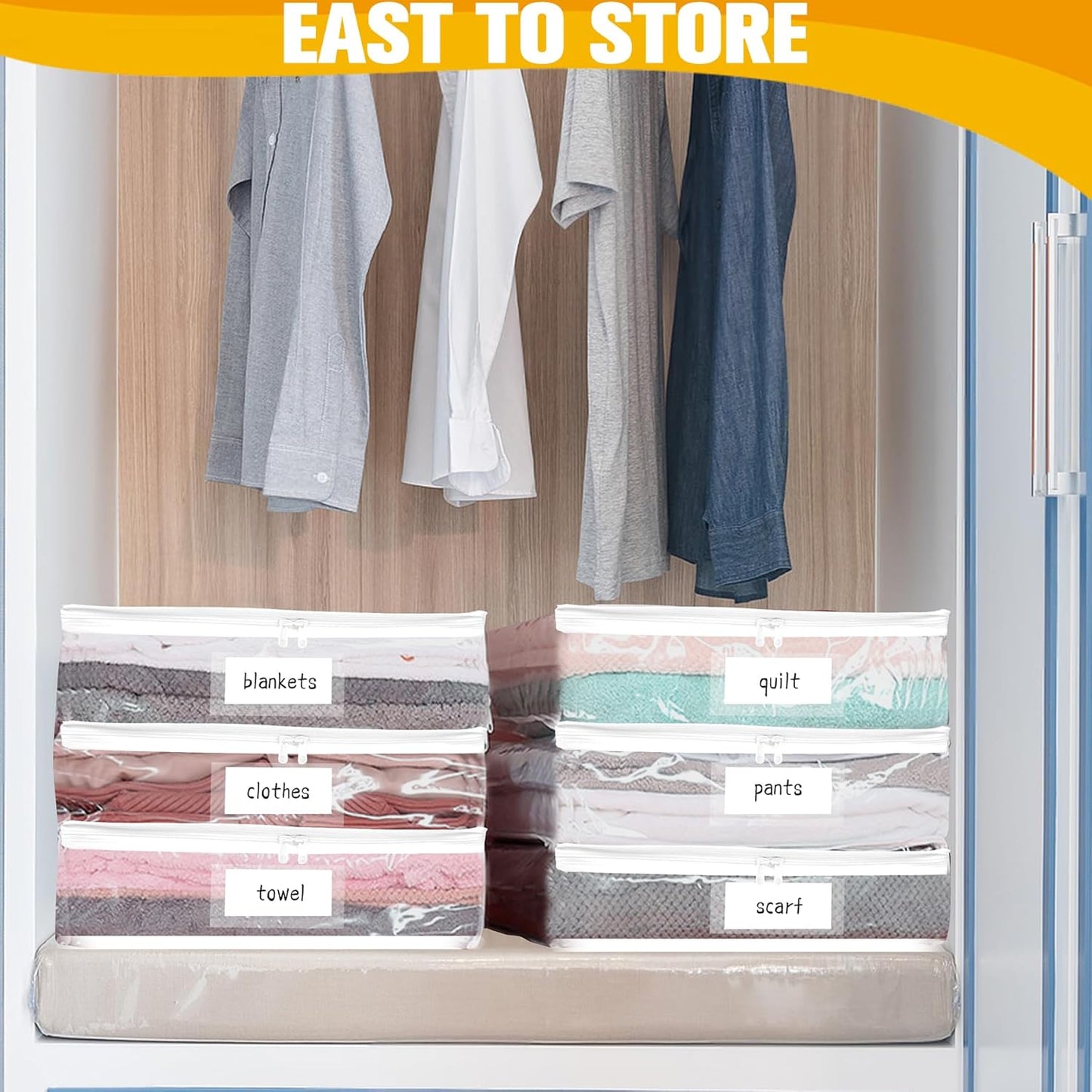 Plastic Storage Bags with Easy-Glide Zipper, Pack of 6, Durable Clear Vinyl Zippered Storage Bags for Clothes Sweaters Comforters Blankets Sheets Bedding (12 x 12 x 12 Inch)