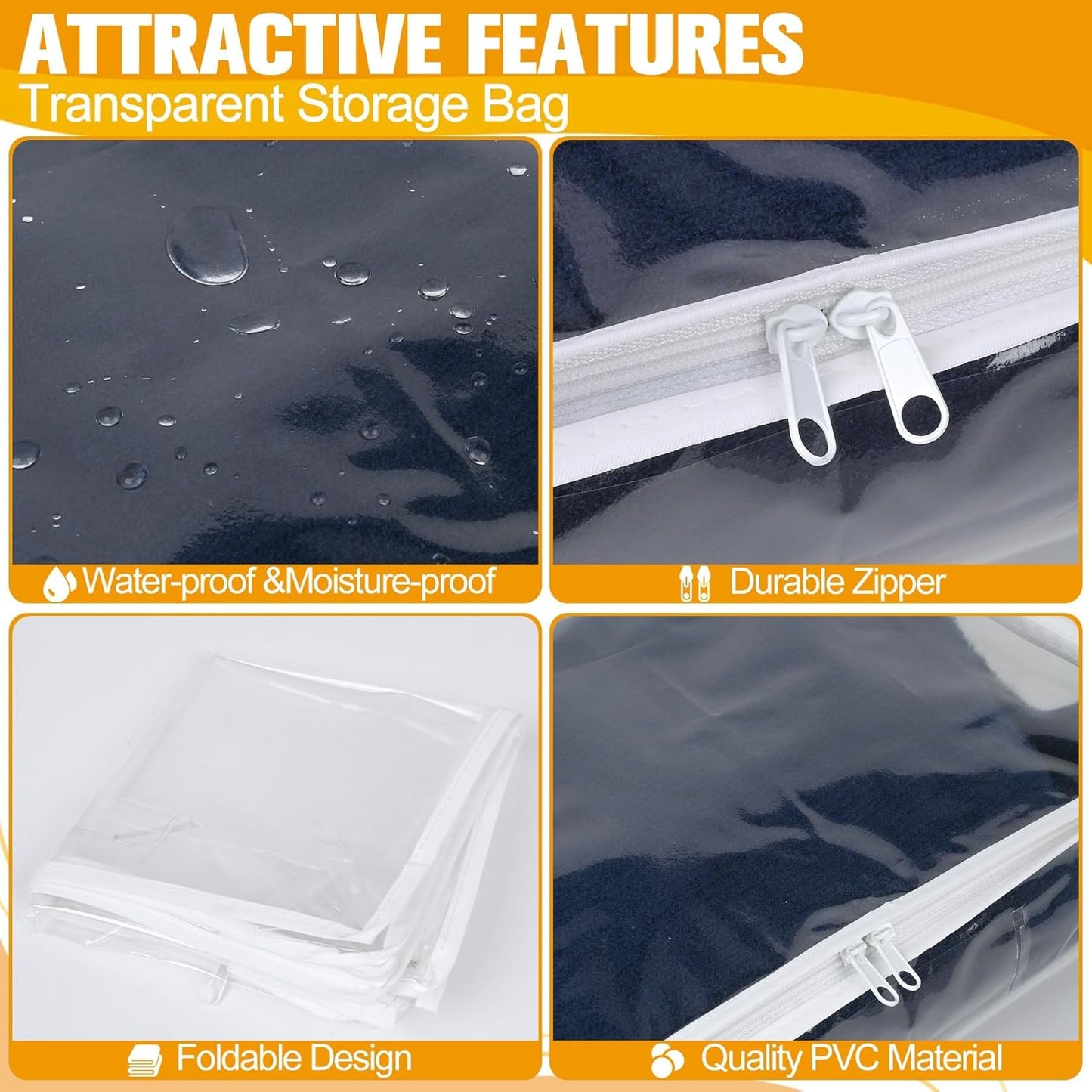 Plastic Storage Bags with Easy-Glide Zipper, Pack of 6, Durable Clear Vinyl Zippered Storage Bags for Clothes Sweaters Comforters Blankets Sheets Bedding (25 x 21 x 11 Inch)