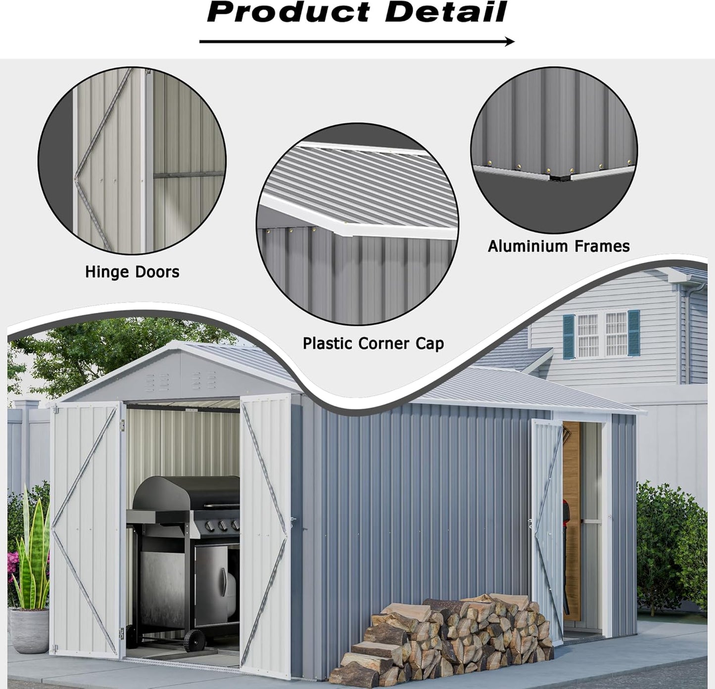 8x12 FT Outdoor Storage Shed with Gable Roof, Lockable Double Doors & Adjustable Side Door, Weatherproof with Frame Floor, Large Metal Utility Shed for Garden, Backyard, Patio