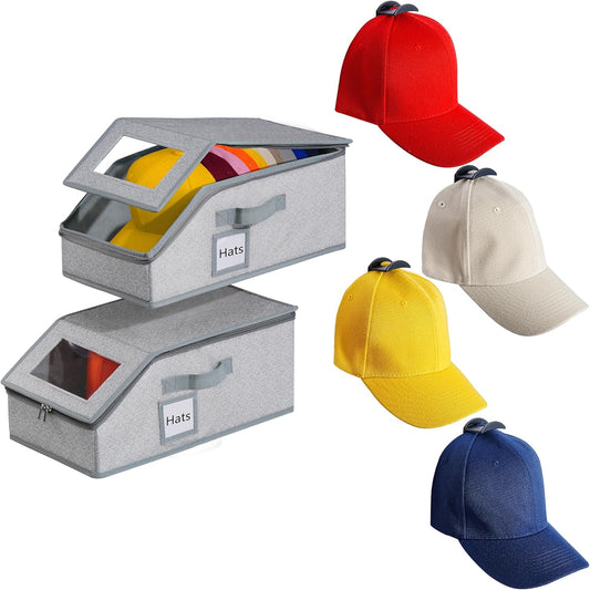 luckin smile Hat Organizer for Baseball Caps - Holds Up to 30 Caps, Includes 4 Hat Hooks, Closet Stackable Hat Box with Cardboard, Sturdy & Durable Dustproof Baseball Cap Organizer