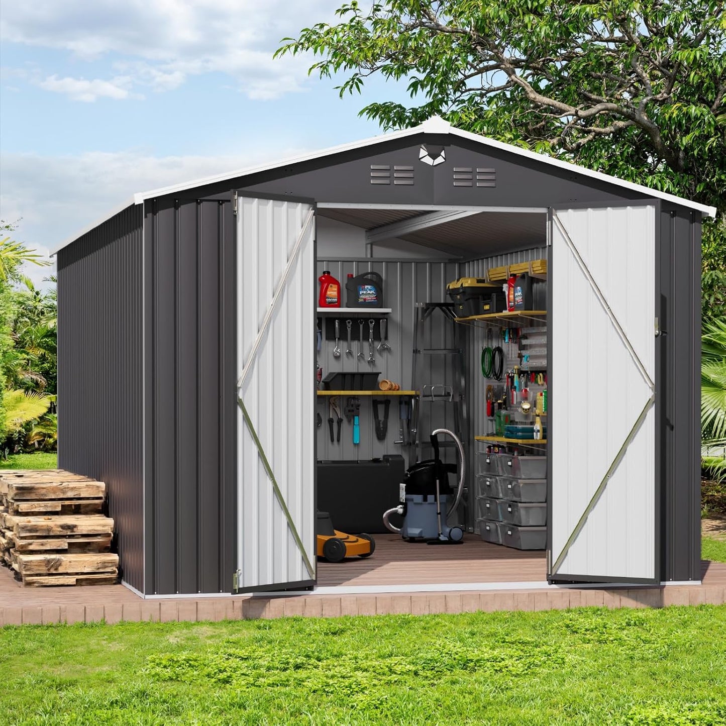 Metal Storage Shed,Outdoor Storage Building 10x14,Large Backyard Sheds with Lockable Doors,Waterproof Outside Storage Shed