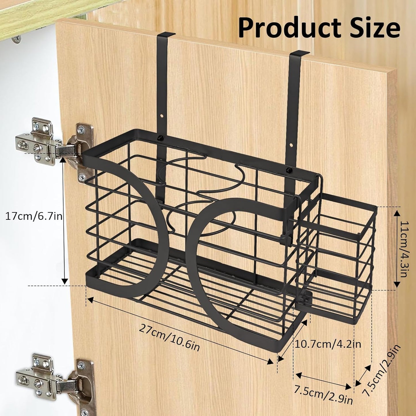 Elegant Black Wall Mounted Hair Dryer Holder - Stylish Bathroom Organiser for Hair Dryer & Straightener, Hair Brush & Accessories
