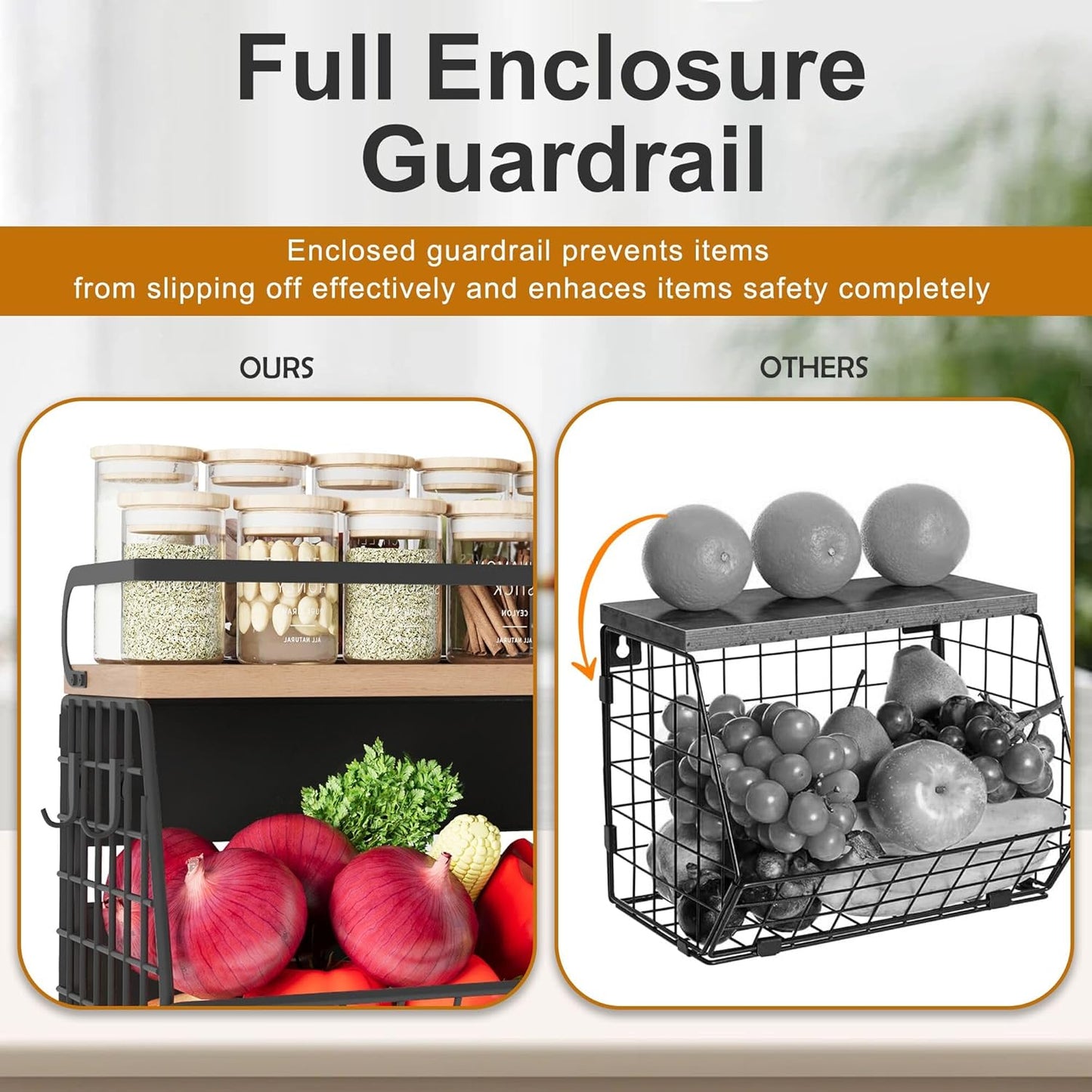2 Set Magnetic Shelf for Fridge,Onion and Potato Spice Snacks Fruit and Vegetable Storage and Organizer,Wall Hanging Wire Basket for Pantry,Kitchen Countertop,RV and Laundry