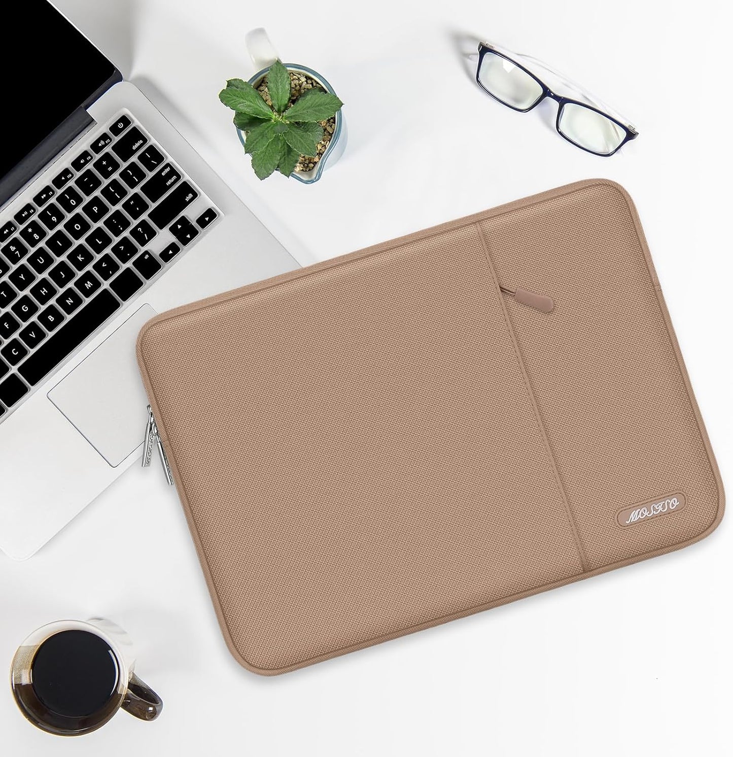 MOSISO Laptop Case 14 inch, 14 inch Laptop Sleeve Compatible with HP Lenovo Dell ASUS Acer, HP Stream, Dell Latitude, Lenovo IdeaPad, Polyester Vertical Computer Sleeve Bag with Pocket, Bronze Brown