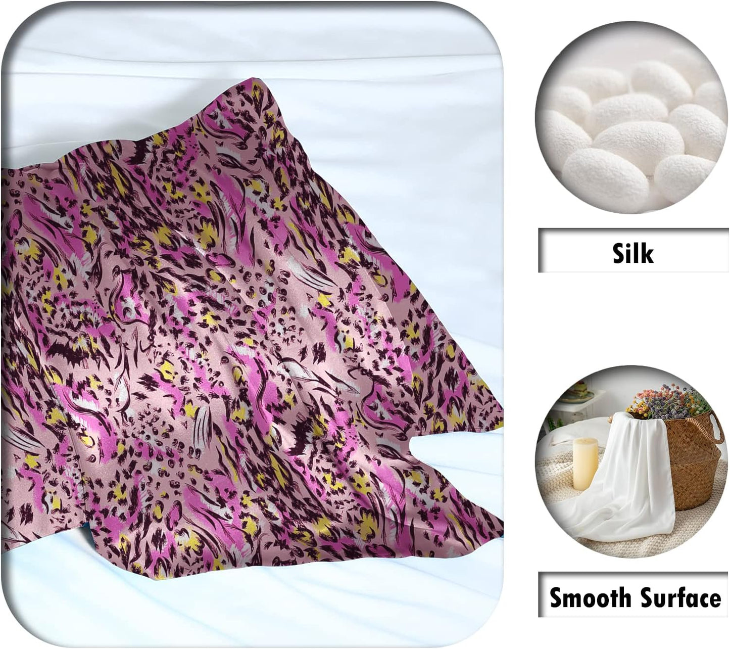 Mulberry Silk Pillowcase for Hair and Skin Queen Size Leopard Print Silk Pillow Cases with Zipper Soft Breathable Smooth Cooling Silk Pillow Covers for Sleeping (Pink Paint,20"X 30",1Pcs)