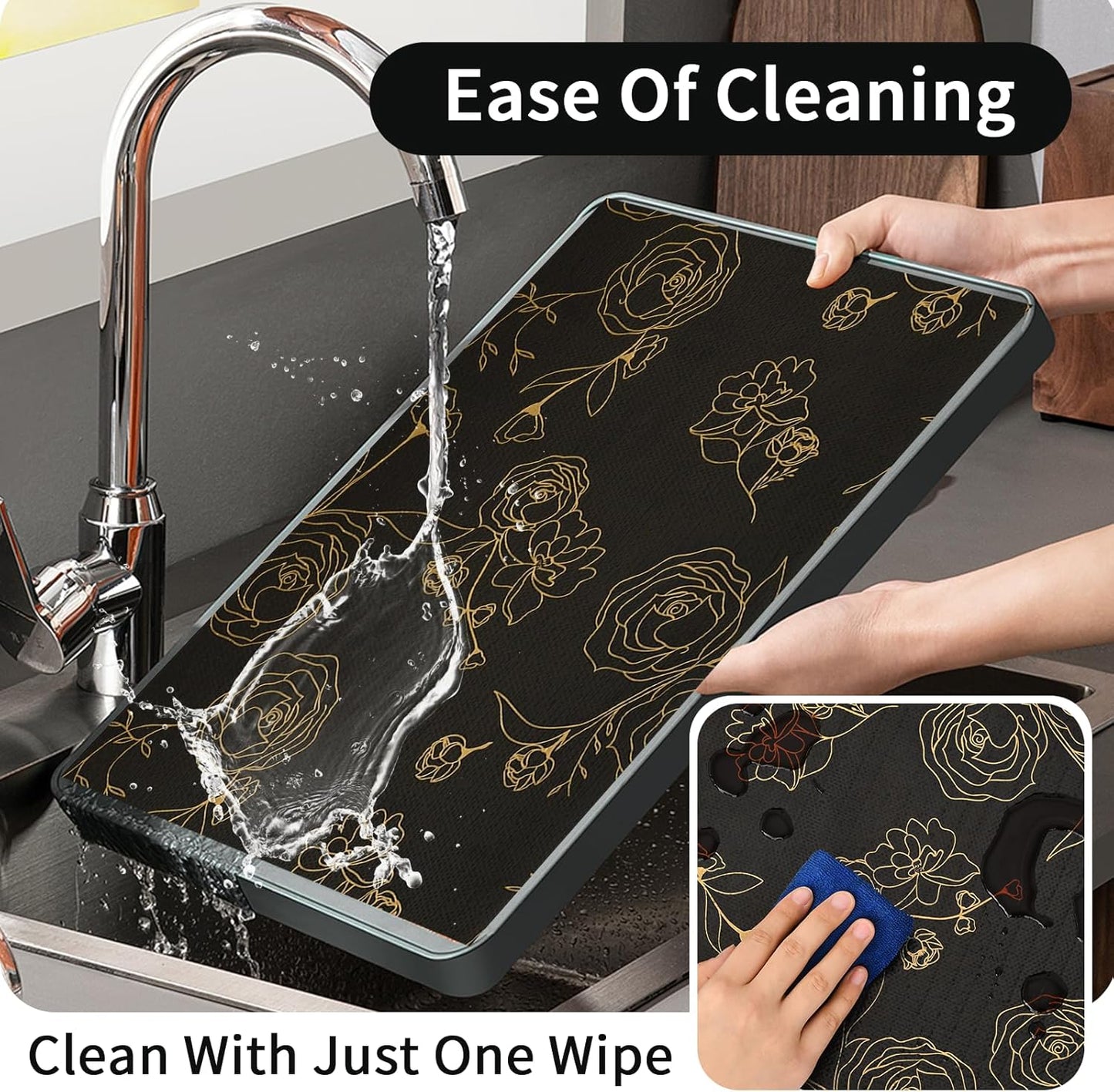 Shelf Liners for Kitchen Cabinets 17.5in x 20FT Non Adhesive Drawer Liner Black Floral Thickened Shelf Liner Paper Strong Non-Slip Easy to Clean for Tool Box Refrigerator with Knife and Tape Measure