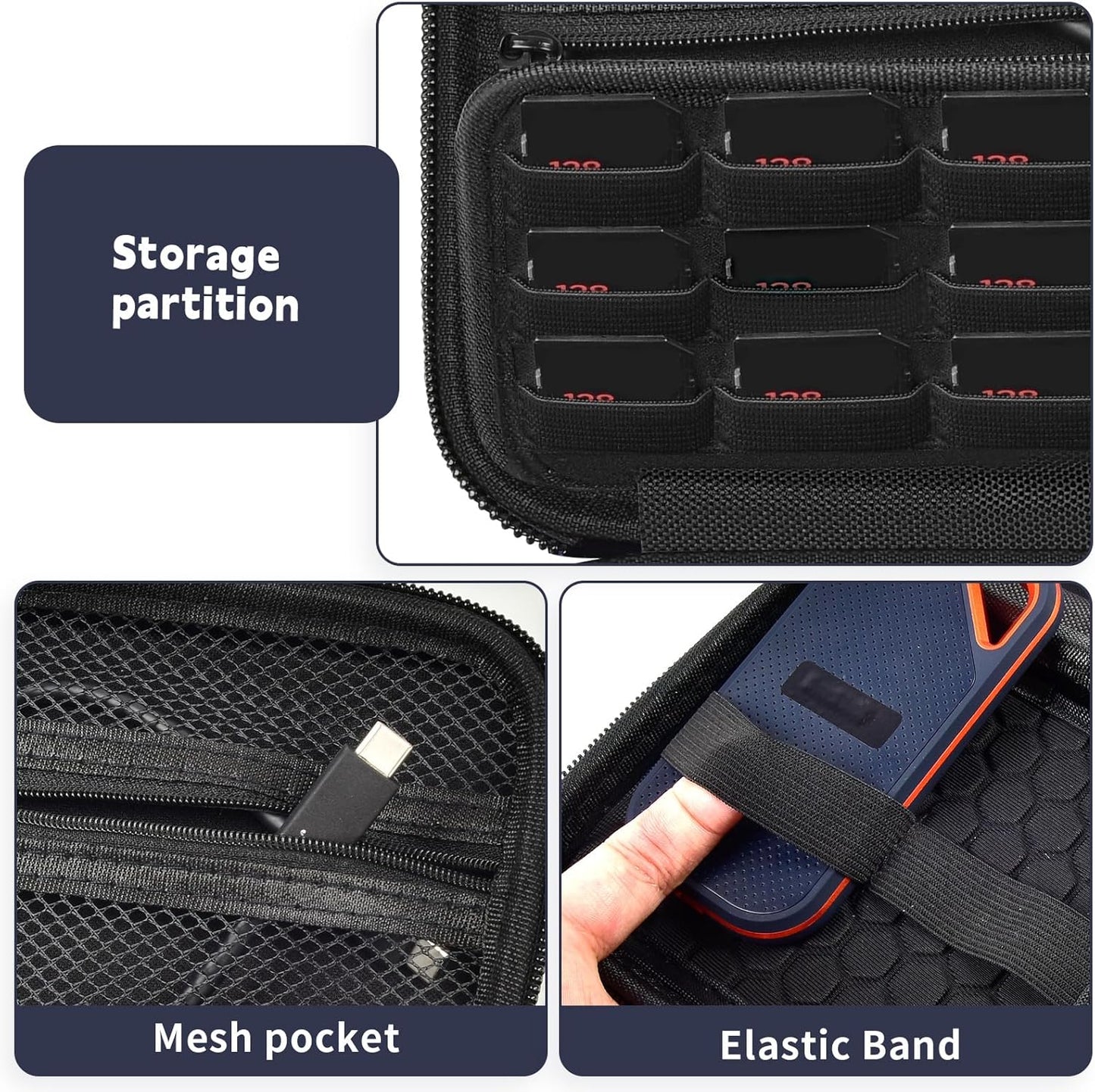 Case Compatible with SanDisk 1TB 2TB 4TB 500GB 8TB for SanDisk Extreme PRO Portable SSD External Hard Drive, Memory Card SD SDXC SDHC Card Storage Holder Organizer - for 2 Pcs SSD (Black)