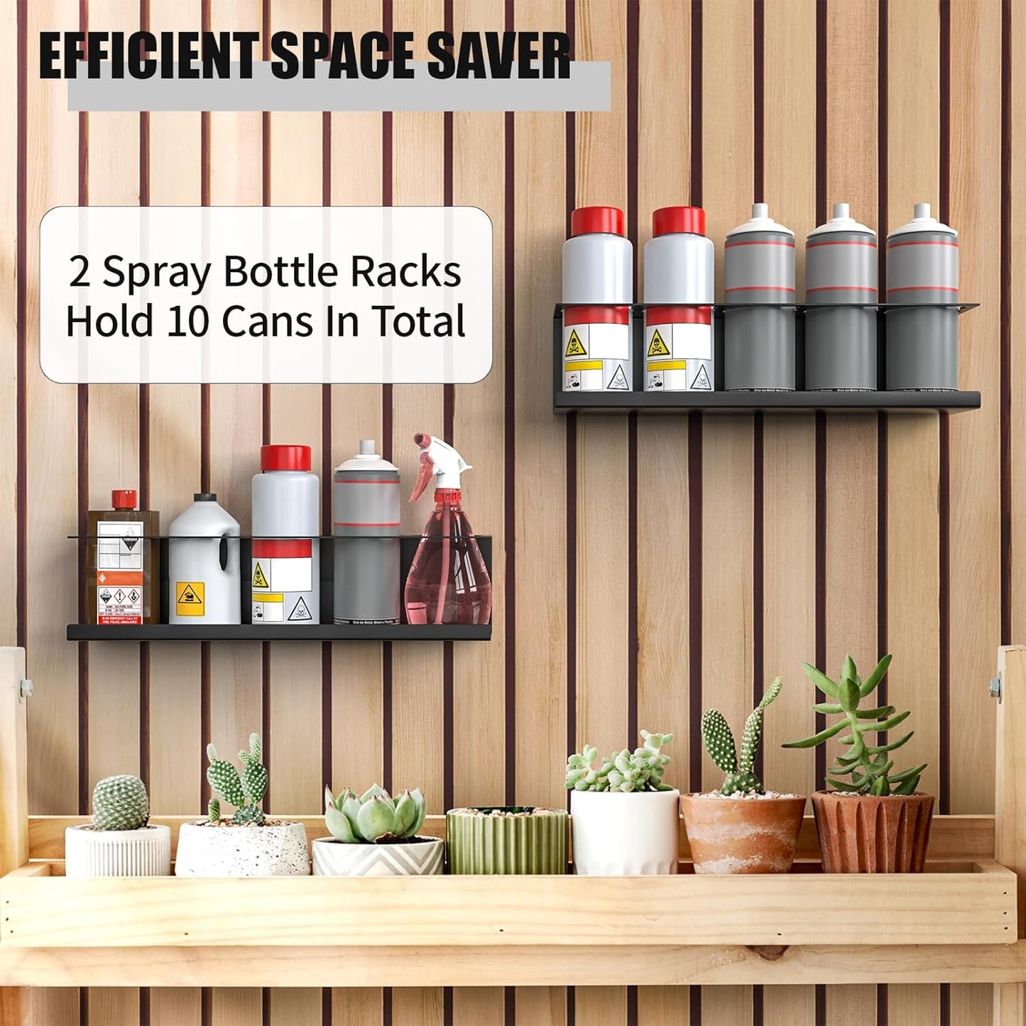 2 Pack Wall-Mounted Aerosol Spray Can Holder Storage Rack, Heavy-Duty Paint Bottle Organizer With 10 Holes, Black Spray Steel Rack for Garage, Shop, Home or Tool Trailer