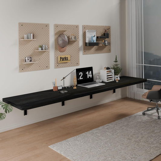 IAE Wall Mounted Folding Table with Pine Wood,72" x 16" Floating Wall Desk,Laundry Folding Table with Shelf Brackets,Fold Down Desk Shelf,Folding Workbench for Home,Dining,Laundry Room,Kitchen,Black