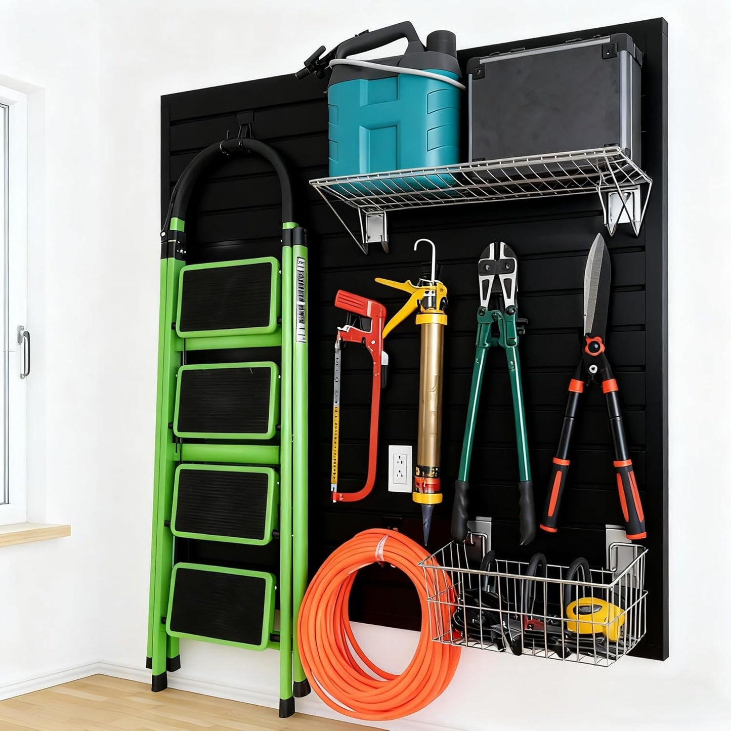 Yuzzy Slat Wall Paneling 4 x 4ft, Garage Slatwall Panel Wall Storage Systems, Heavy Duty PVC Garage Wall Organization (Black)
