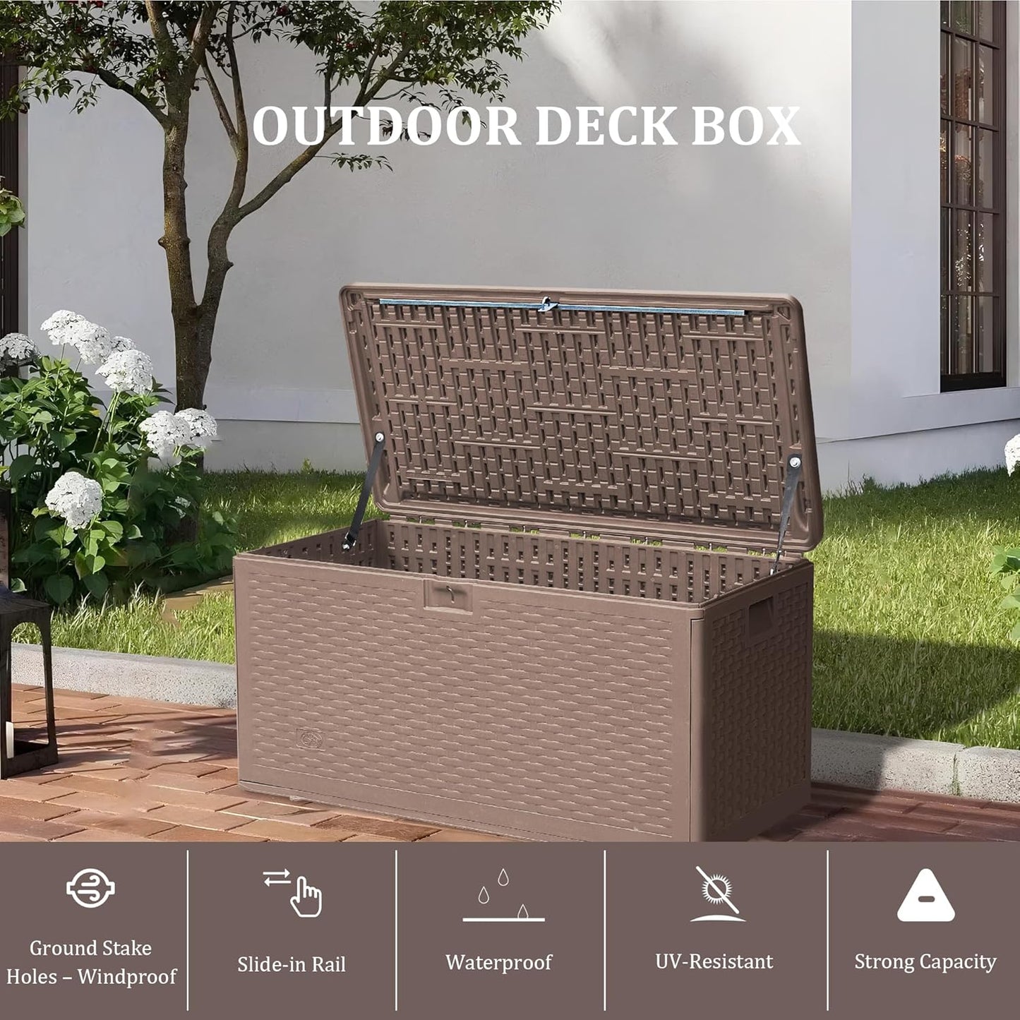 TARKARI Premium Pro Edition 73 Gallon Lockable Resin Deck Box, Waterproof & UV-Resistant Outdoor Storage Box for Outdoor Cushion Storage, Garden Tools & Pool Accessories Storage, Coffee