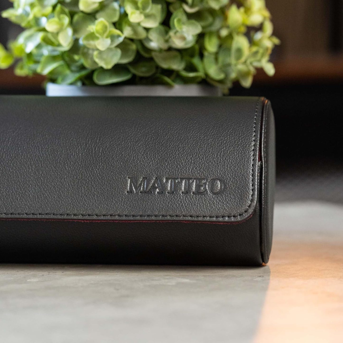 DailyWatch | Personalized Watch Roll Travel Case For 3 Watches - Handmade Genuine Leather Travel Case With Custom Engraving of Name or Initials - Black Cherry