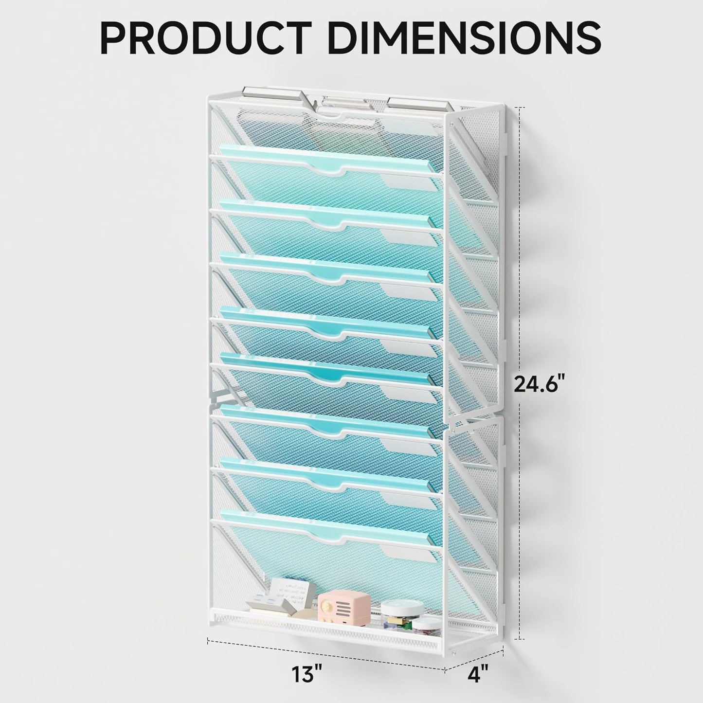 Lavatino 10-Tier Hanging Wall File Folders Organizer - White Metal Mesh Paper Magazine Document Mail Holder File Organizer for Office School Home Wall Mount or Desk Supplies Organization