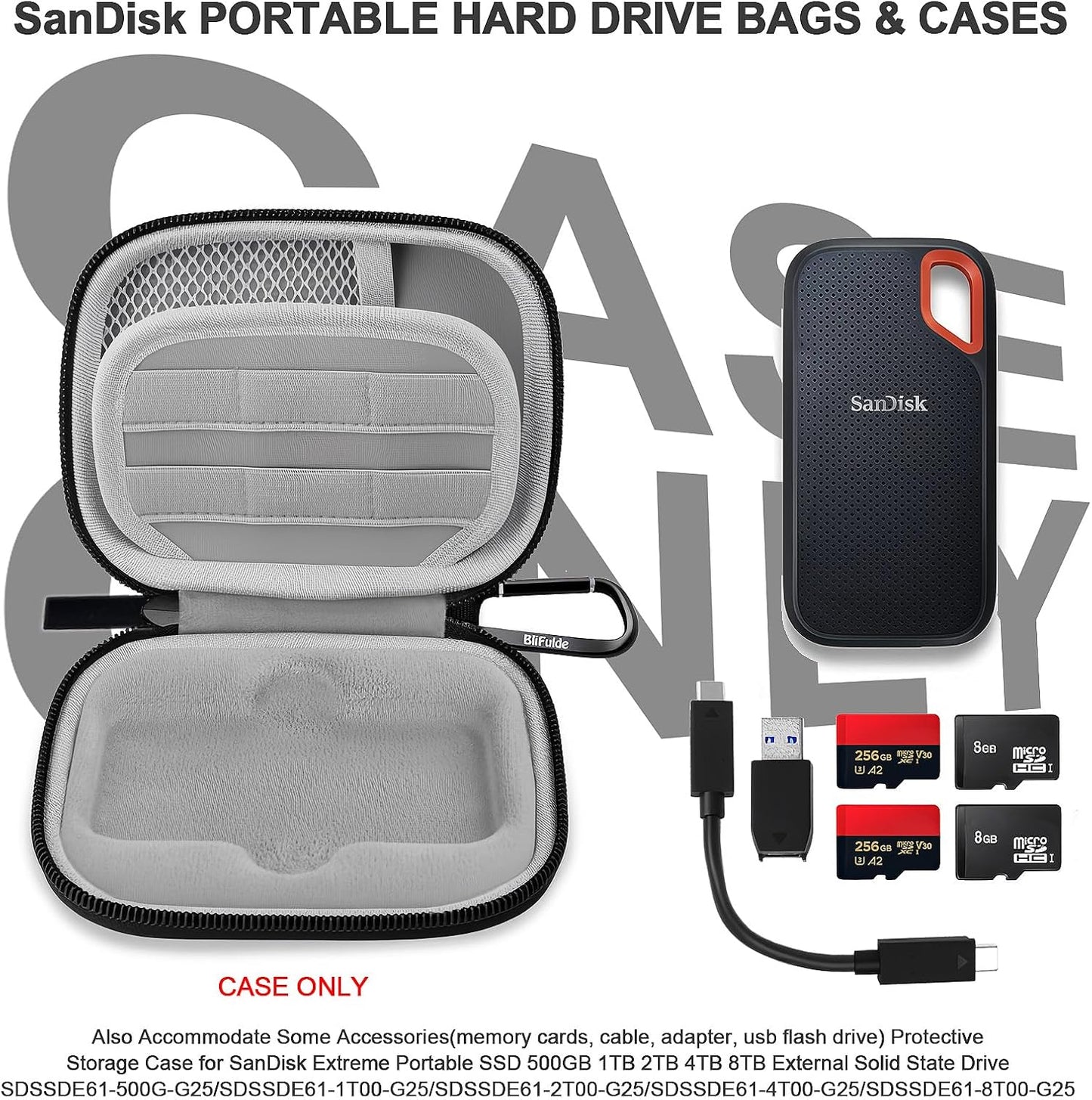 Hard Case for SanDisk Extreme Portable SSD 500GB 1TB 2TB 4TB 8TB External Solid State Drive Case -Custom-Insert Shockproof Protective Storage Travel Bag for SSD Sd Card Holder (Gray)