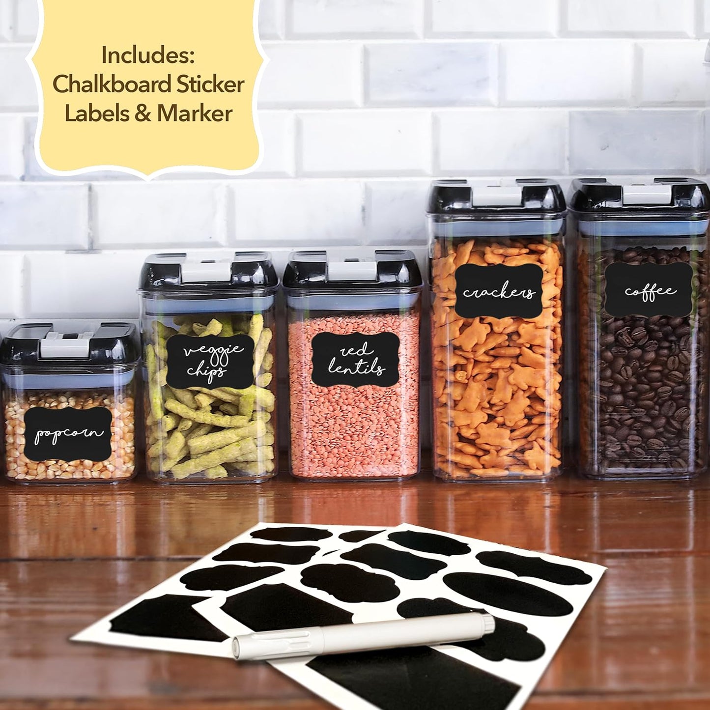 Simply Gourmet Airtight Food Storage Containers with Lids – 7 Piece Assorted Size Kitchen Pantry Organization Set, BPA-Free Clear Plastic, Stackable Containers for Cereal, Flour, Sugar, Rice, Snacks