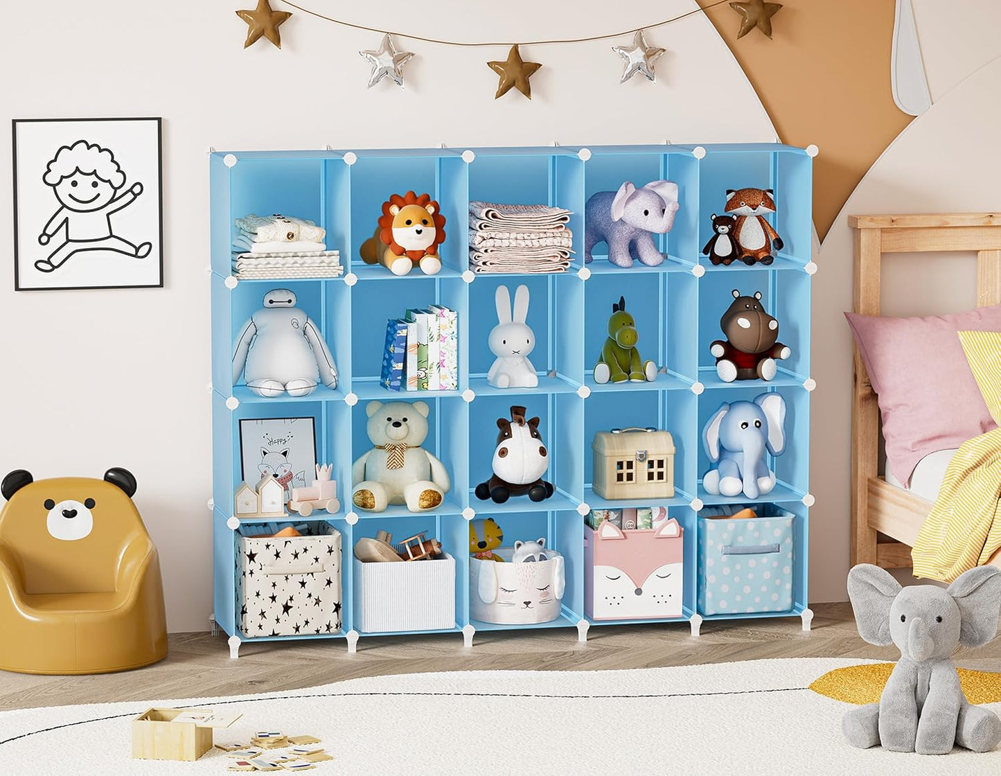 HOMIDEC 20-Cube Storage Organizer, Closet Organizer Storage Shelf Bookcase Bookshelf with Metal Hammer, Storage Cubes Organizer Cabinet for Kids, Closet, Bedroom, Bathroom