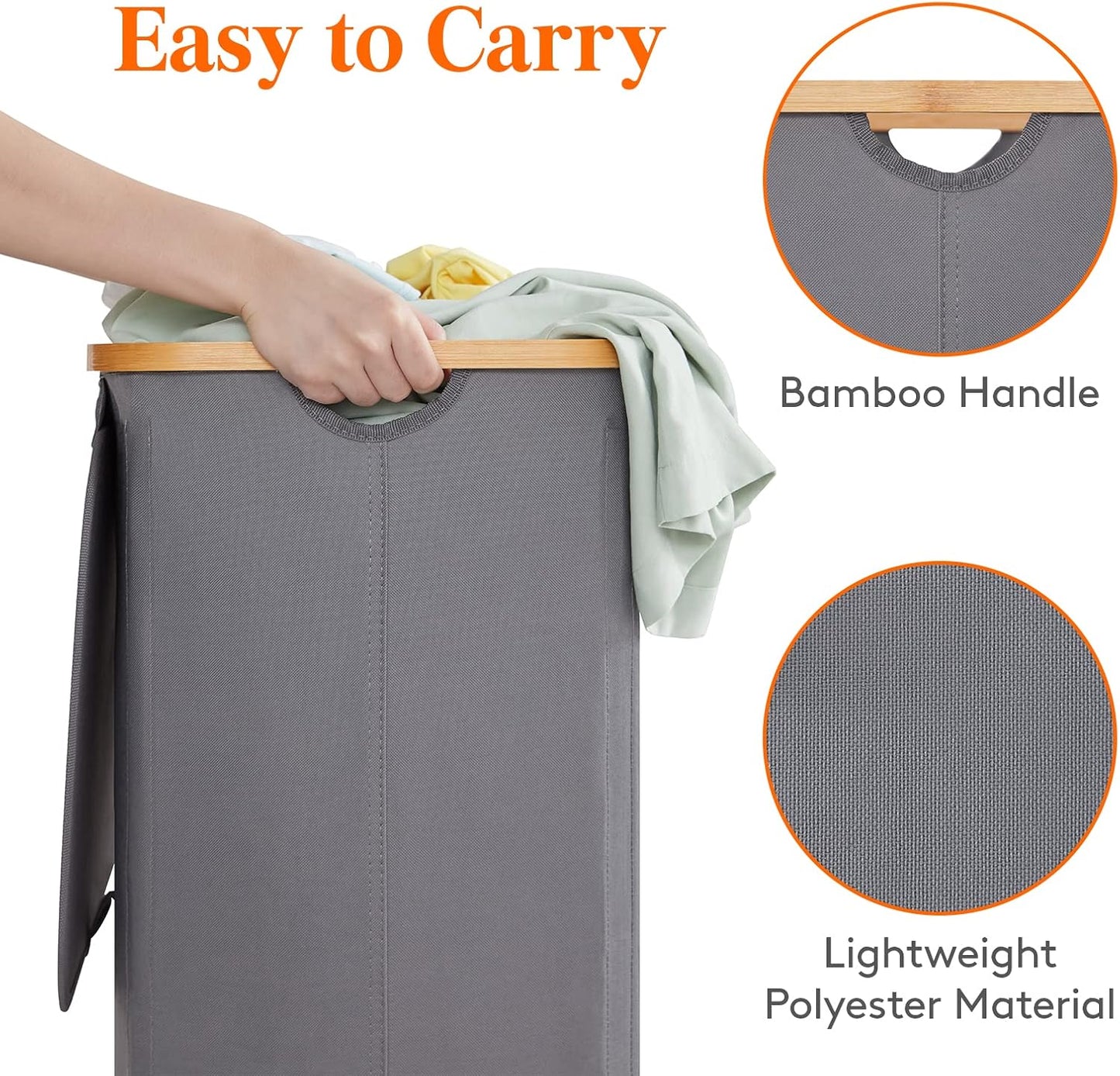 Lifewit 100L Laundry Basket with Lid, Clothes Hampers for Laundry with Bamboo Handles and A Removable Bag, Large Foldable Laundry Hamper for Bedroom, Bathroom, Dorm, Laundry Room, Gray