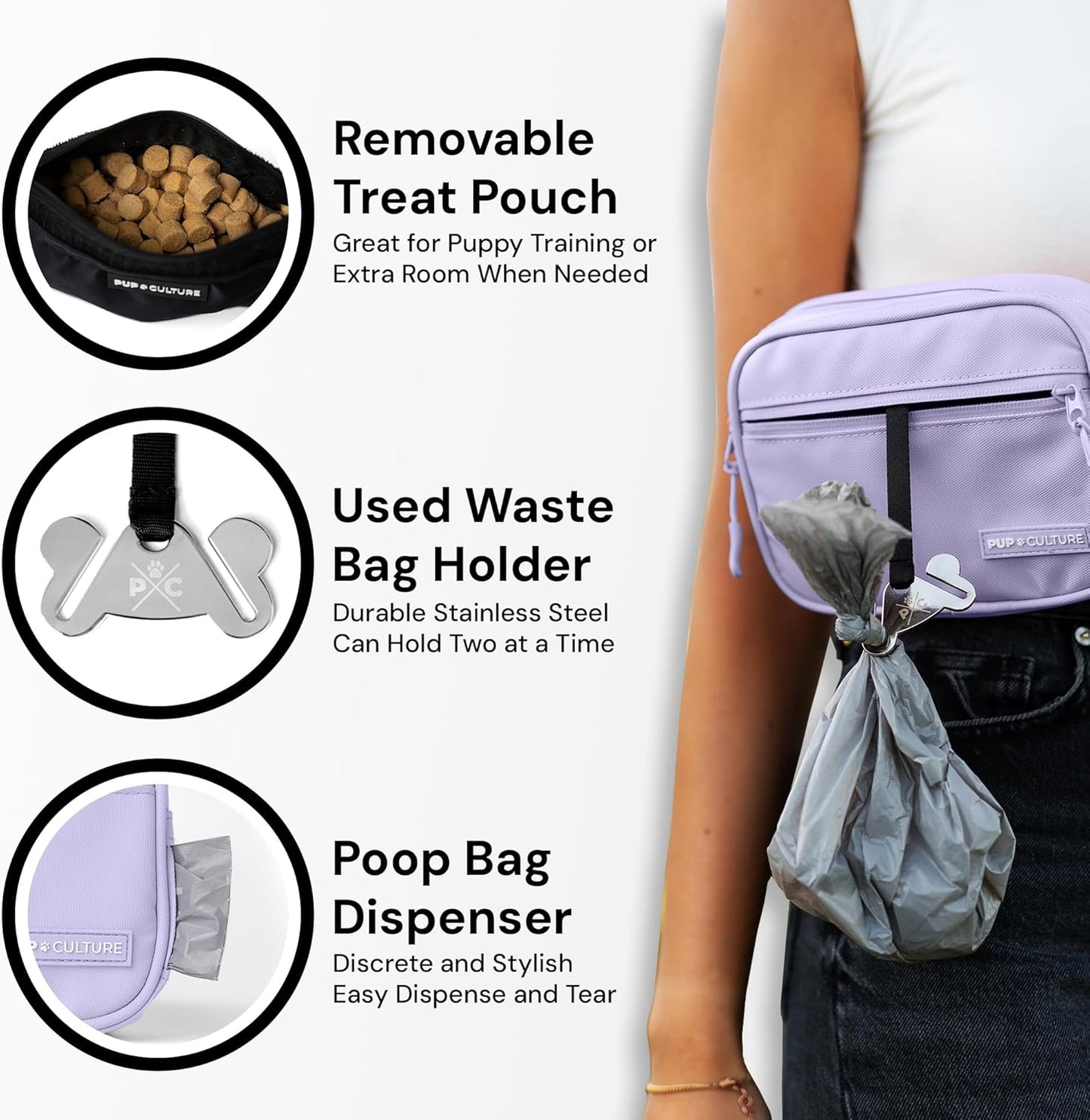 Pup Culture Dog Treat Pouch with Poop Bag Dispenser and Removable Treat Pouch | Cross Body Dog Walking Bag | The Perfect Puppy Training Tool and Even Better Gift