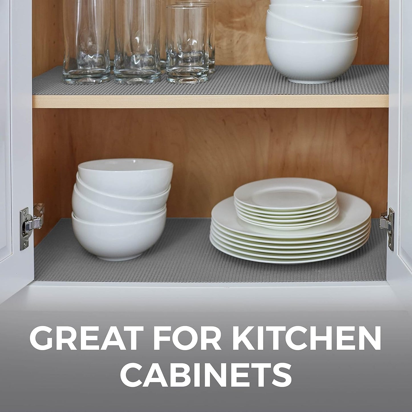 HOME GENIE Shelf Drawer and Cabinet Liner, Durable with Strong Grip, 17.5 in x 10 FT, Non Adhesive Liners Protect Kitchen Cabinets and Cupboard, Pantry, Bathroom Drawers and Shelves, Desks, Soft Gray