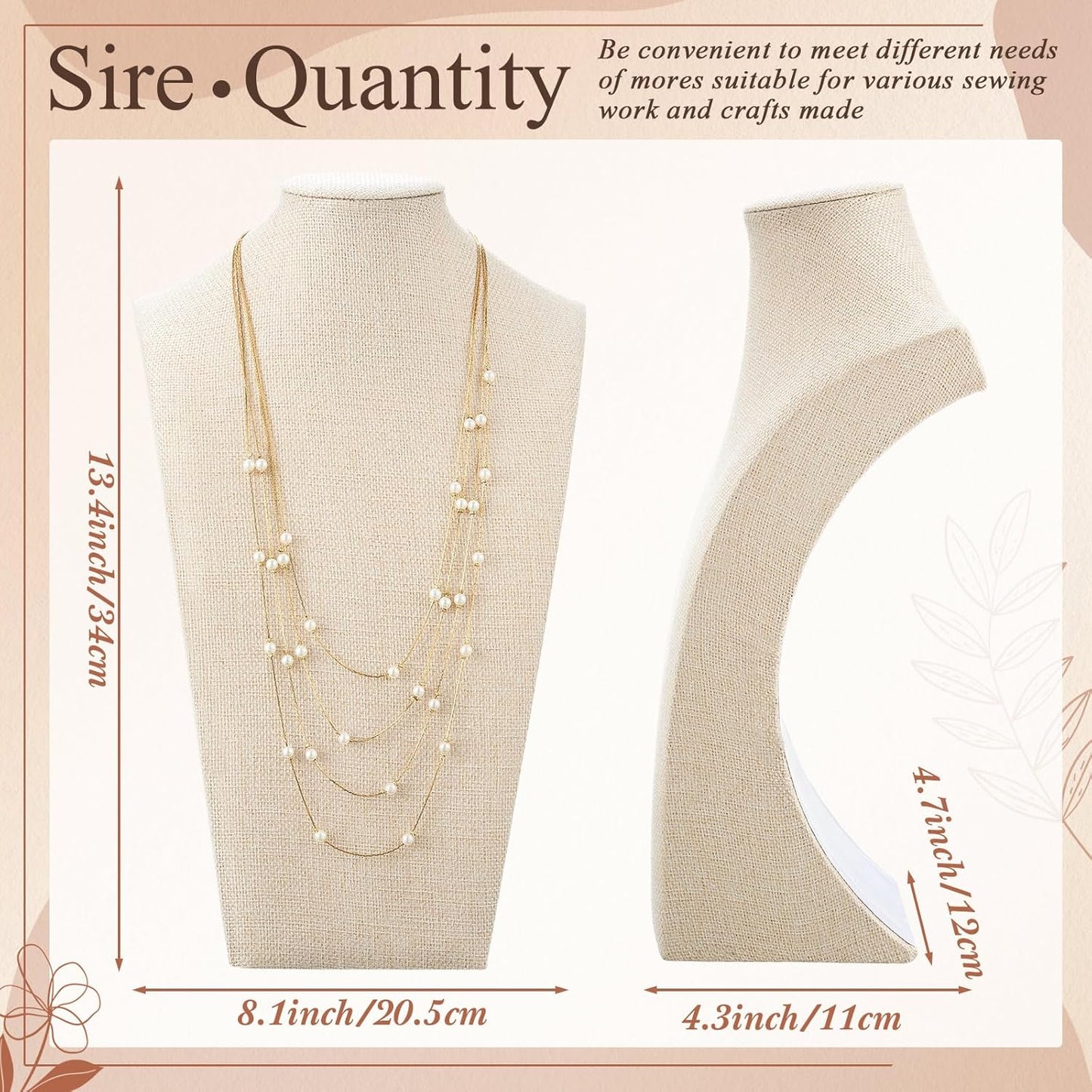 Kigley 6 Pcs Linen Necklace Display Bust Jewelry Holder Necklace Retail Mannequin Display Stand for Jewelry Selling Vendors Shows (13.4 x8.1 Inch)