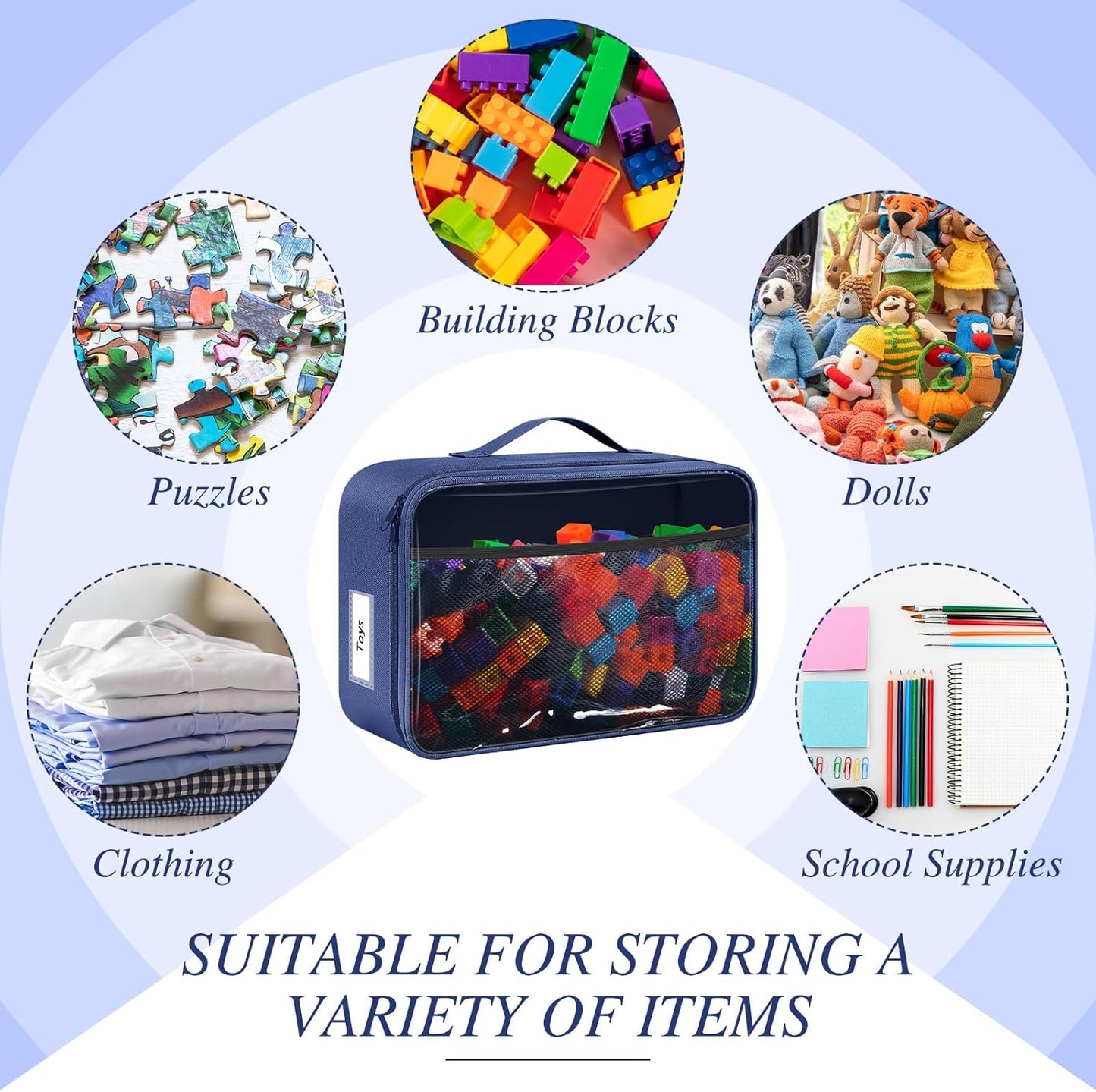 Abbylike 6 Pack Toy Storage Bag Bricks Building Set Car Toy Organization Bags for Traveling Carrying Case, Storage Organizer Puzzles(Navy)