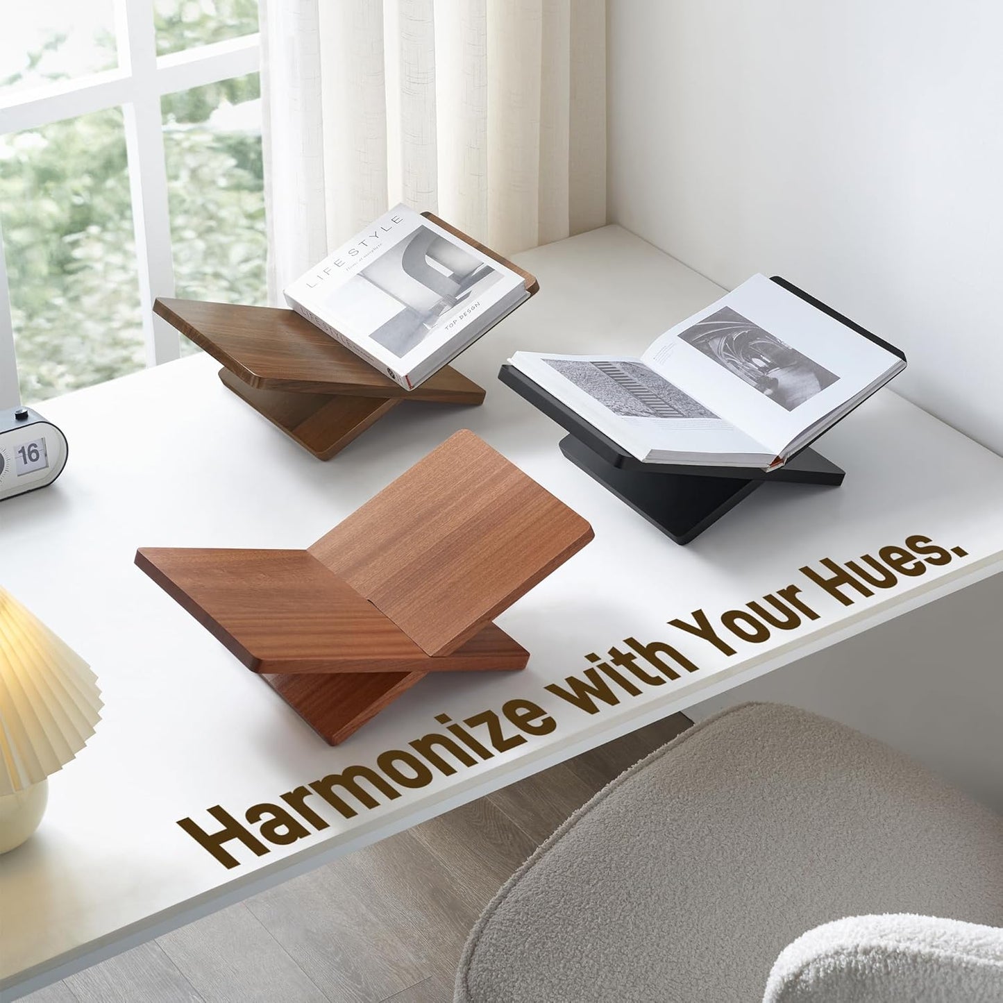 Solid Wooden Book Stand for Desktop Display & Reading –15.7" x 9.4" x 5.7” Extra Large Wood Open Book Holder for Cookbook, Bible, Recipe, Textbook, Magazine (N. American Black Walnut)