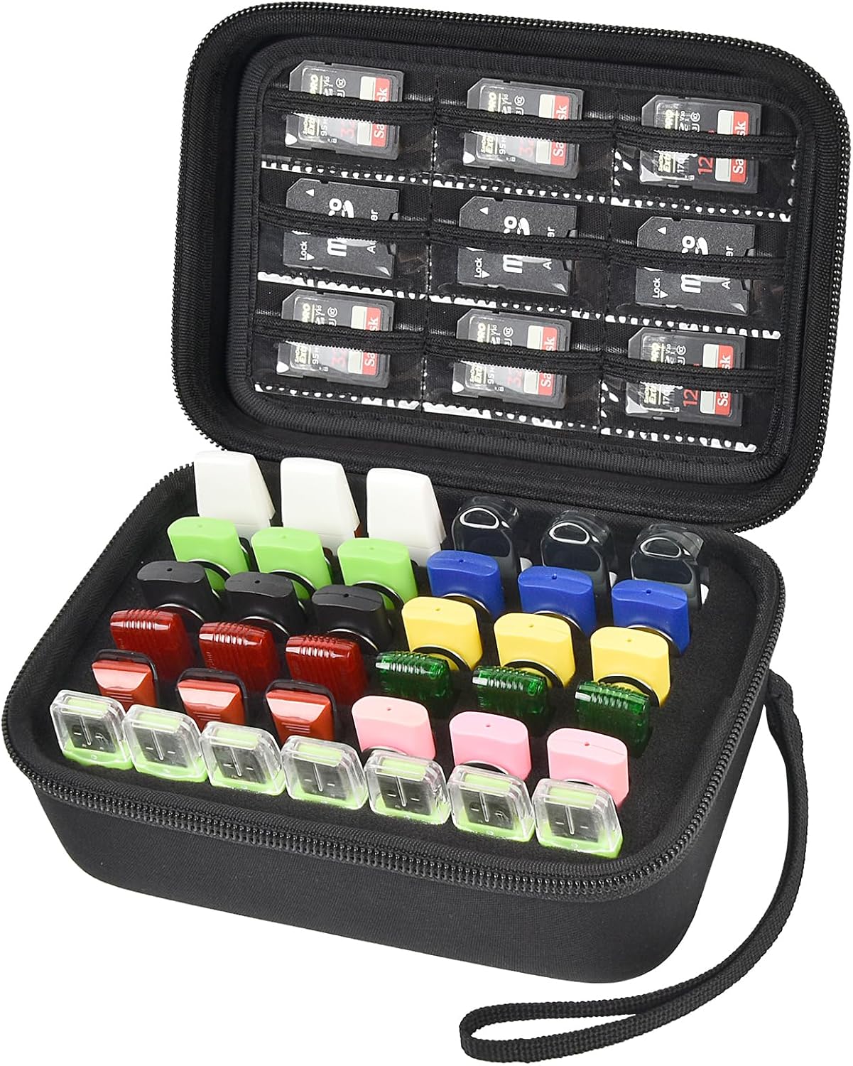 USB Flash Drive Case, SD Card/Memory Stick Pouch for SanDisk, for Samsung, for Netac, for Maspen/for SamData Thumb Drives, Hard Shell Protective Storage Organizer with Sponge- Box Only- Black