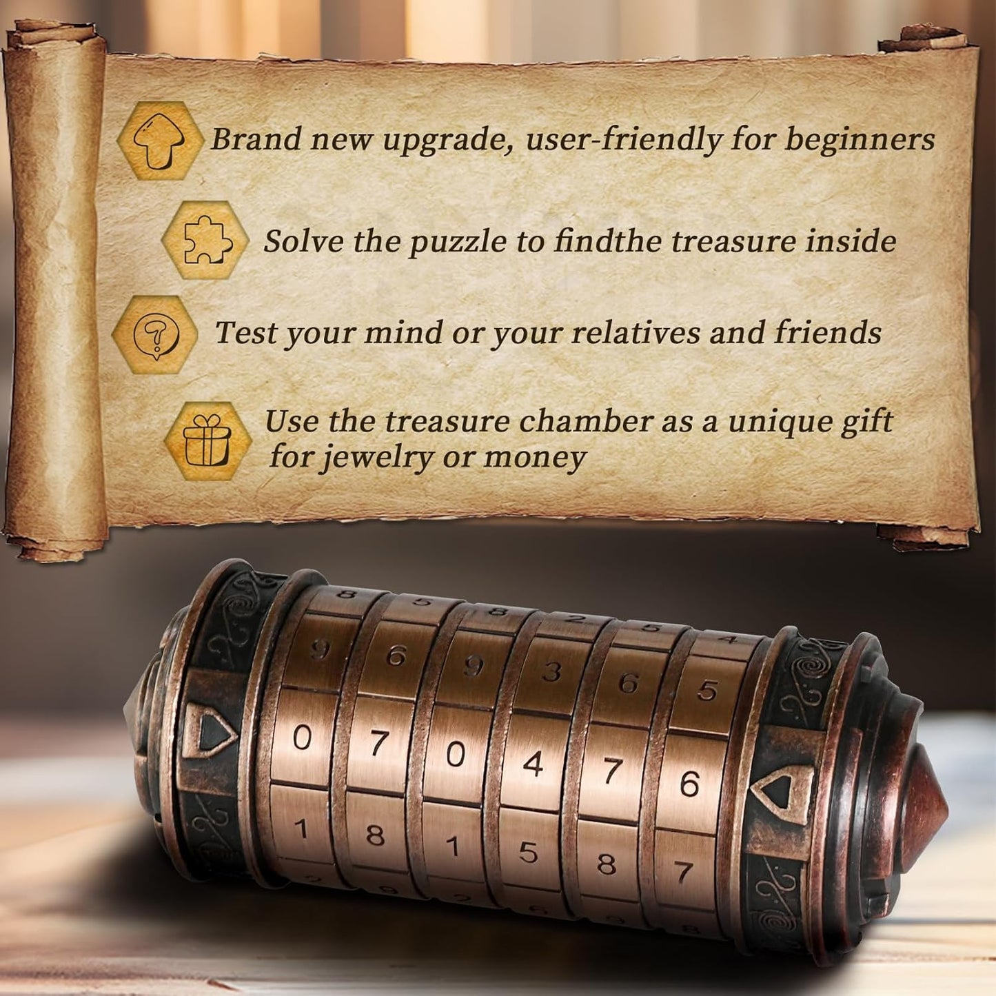 Da Vinci Code Numeric Cryptex Money Puzzle Box for Cash Gift, Jewelry Box with Hidden Compartment, Unique Puzzle Gift for Adults Brain Teaser Valentine’s Day Wedding & Anniversary Present