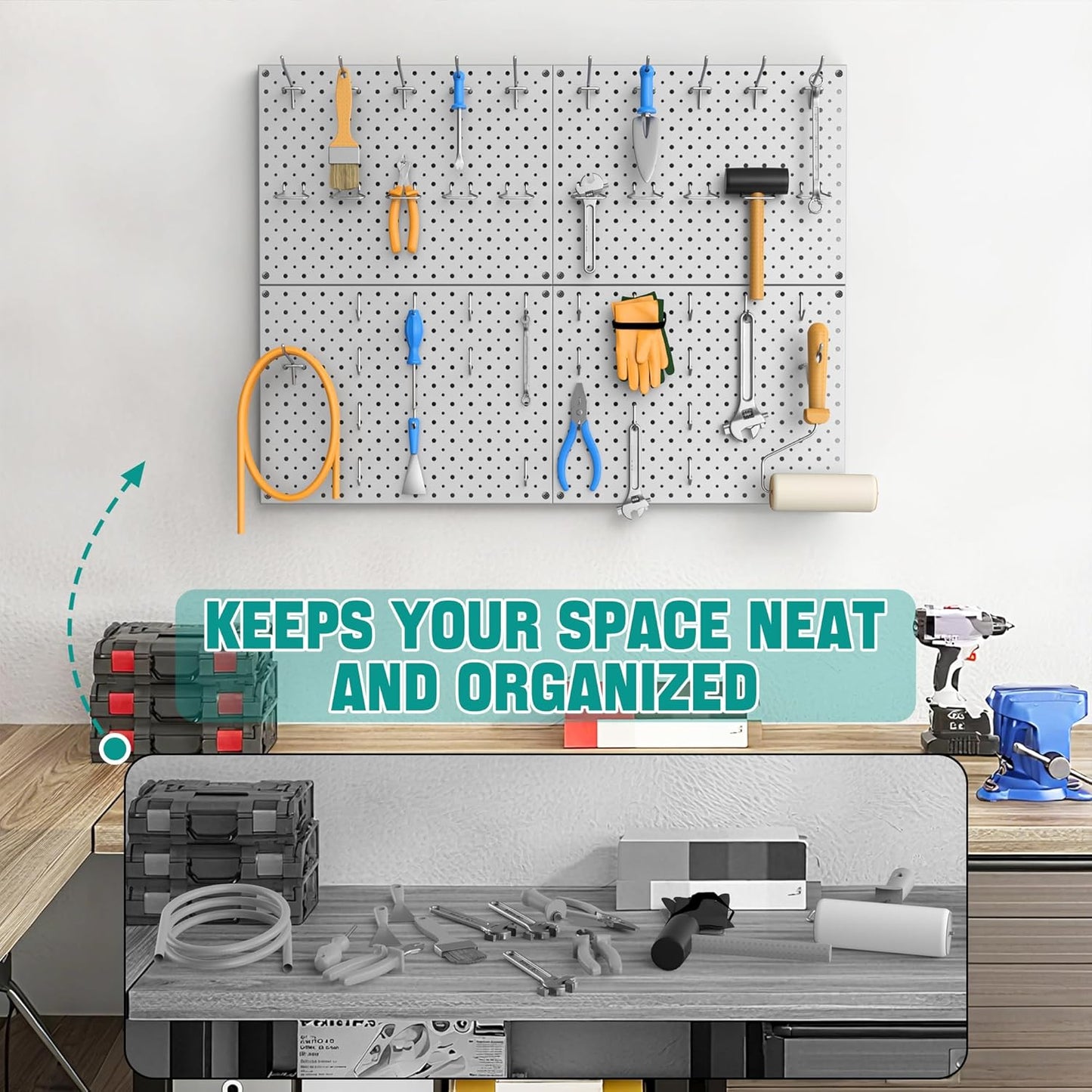 EVERHANGER Metal Pegboard Panels, Heavy Duty Pegboard Wall Organizer, Garage Wall Panels, Tool Storage Organization, 12"X16", 2pcs, Gray