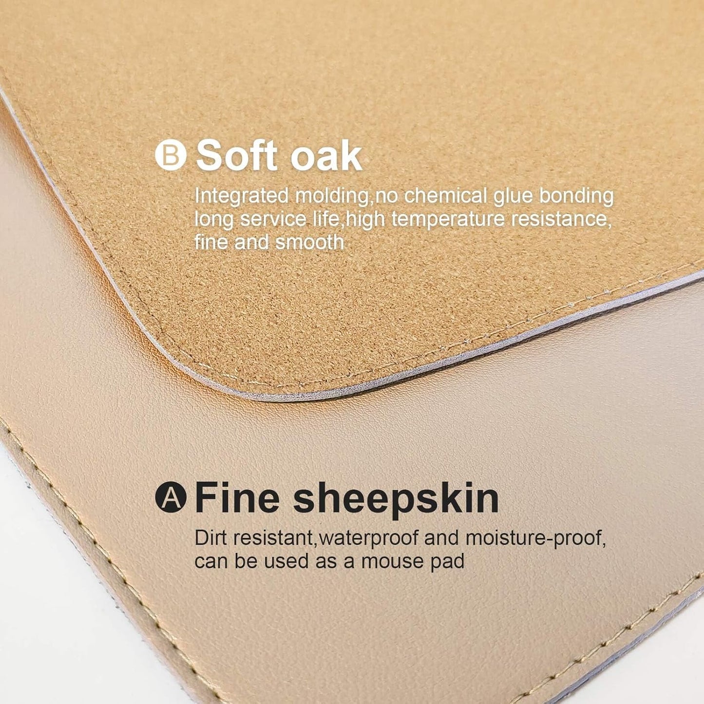 DAWNTREES Dual Sided Desk Mat,Leather Desk Pad,47.2''x15.8'',Cork Desk Mat Protector,with PU Leather Valet Tray Organizer,Large Mouse Pad,Desk Writing Pad for Office and Home(Khaki)