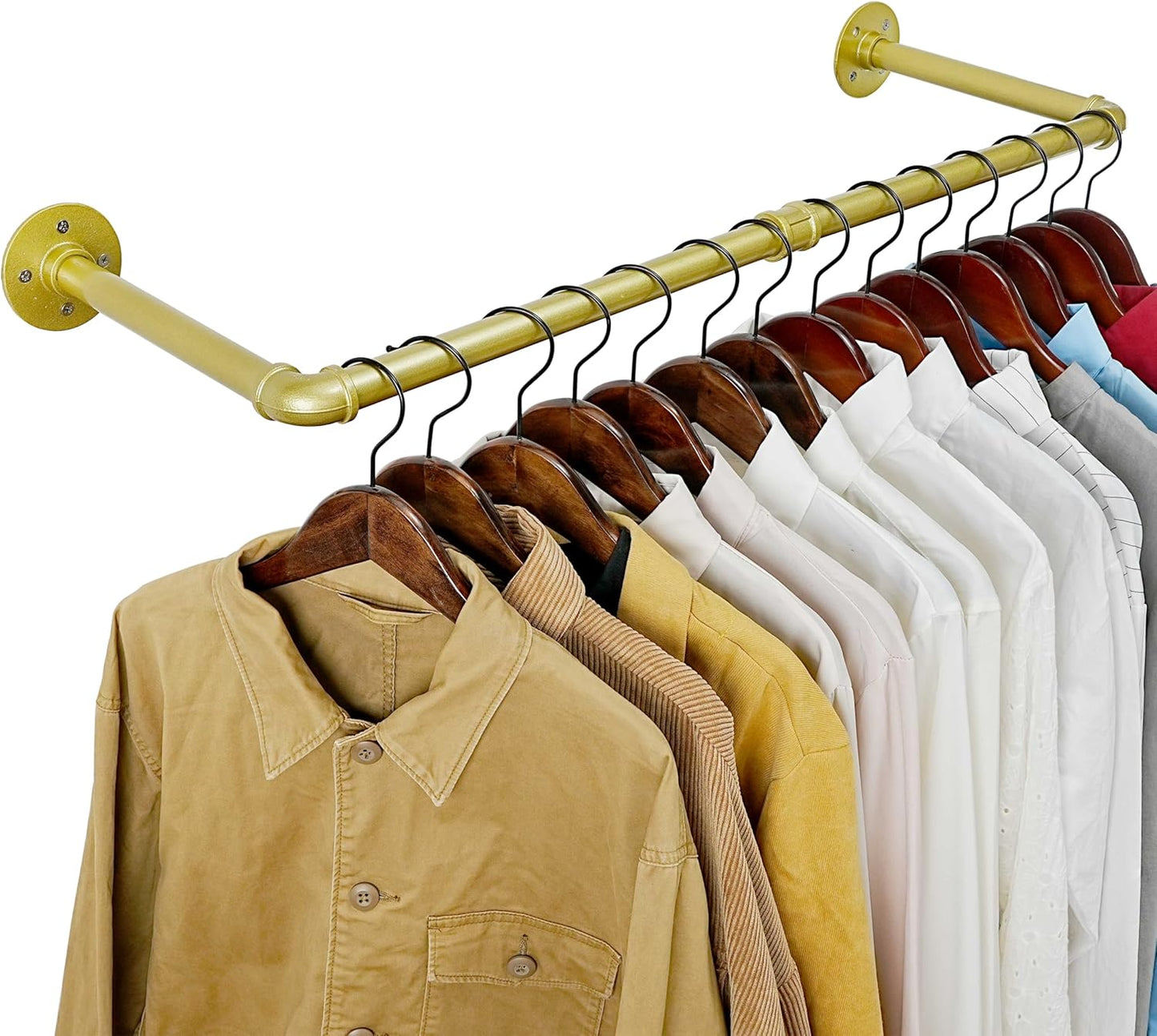 WEBI Industrial Pipe Clothing Rack,32" Wall Mounted Clothes Rack for Hanging Clothes,Heavy Duty Metal Garment Rack Bar Wall Mount Clothing Rod for Closet,Laundry Room,Gold
