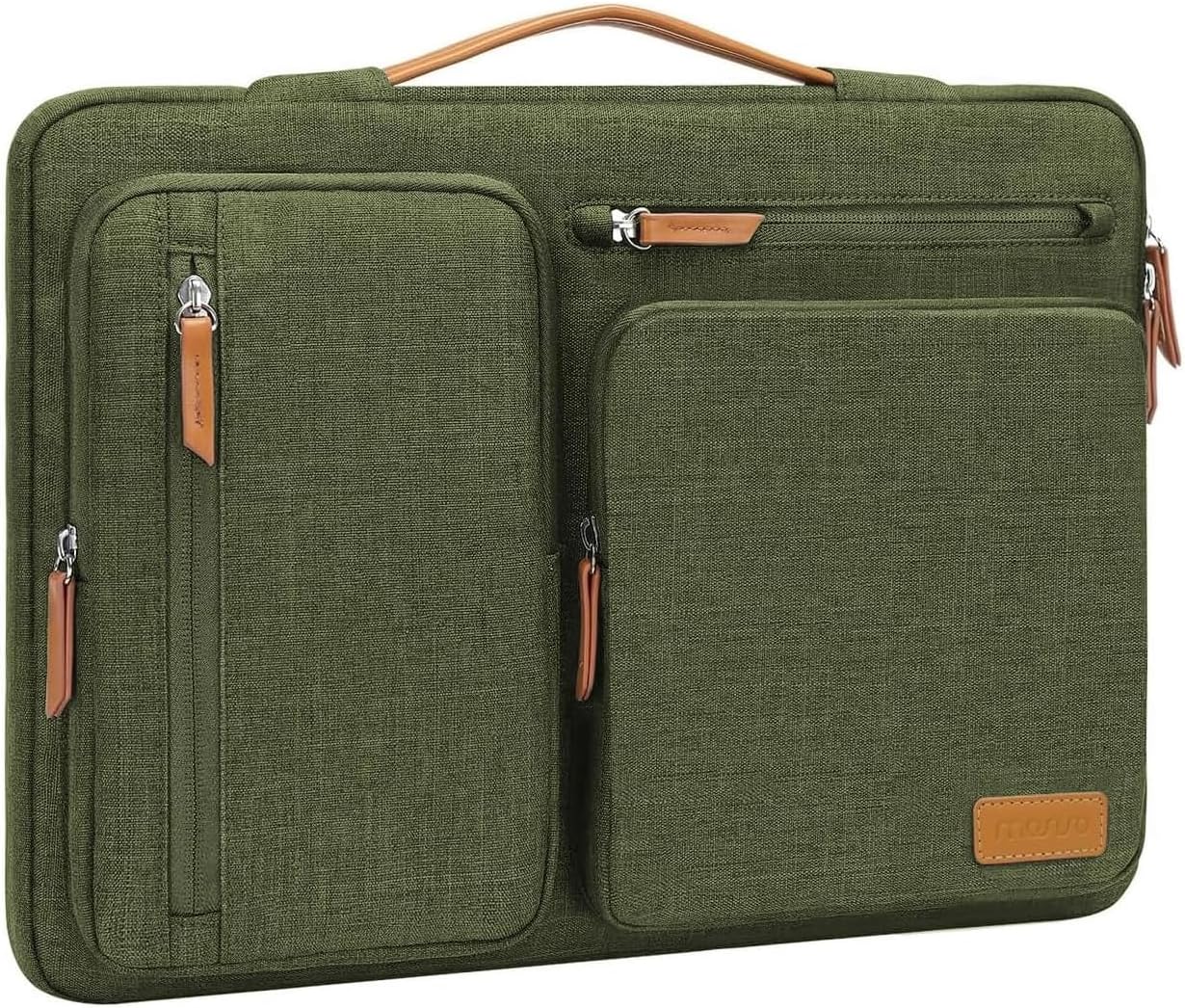 MOSISO 360 Protective Laptop Case 13.3 inch, 13-13.3 inch Laptop Sleeve Compatible with MacBook Air/Pro 13 / Pro 14,HP Dell Acer ASUS,Side Open Carrying Case with 4 Zipper Pockets&Handle, Olive Green