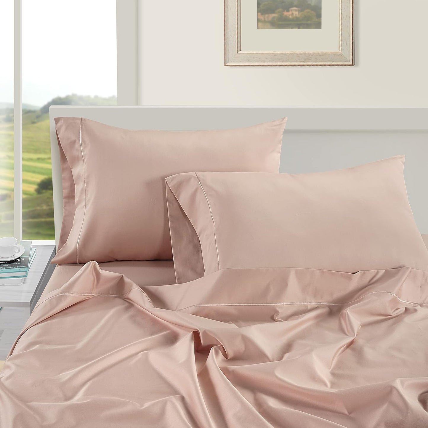 LANE LINEN Pillows Queen Size Set of 2 Soft 100% Egyptian Cotton Cool & Smooth 1000 Thread Count Pillow Cases - Sepia Rose