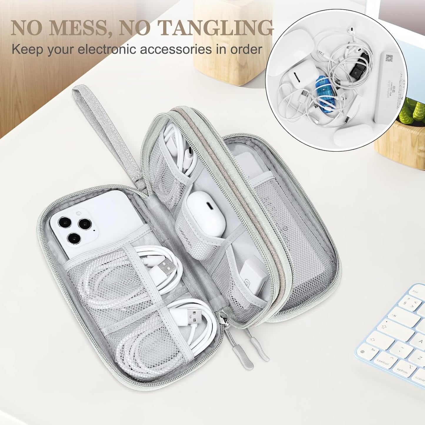 FYY Electronic Organizer, Travel Cable Organizer Bag Pouch Electronic Accessories Carry Case Portable Waterproof Double Layers All-in-One Storage Bag for Cable, Cord, Charger, Phone, Earphone Khaki