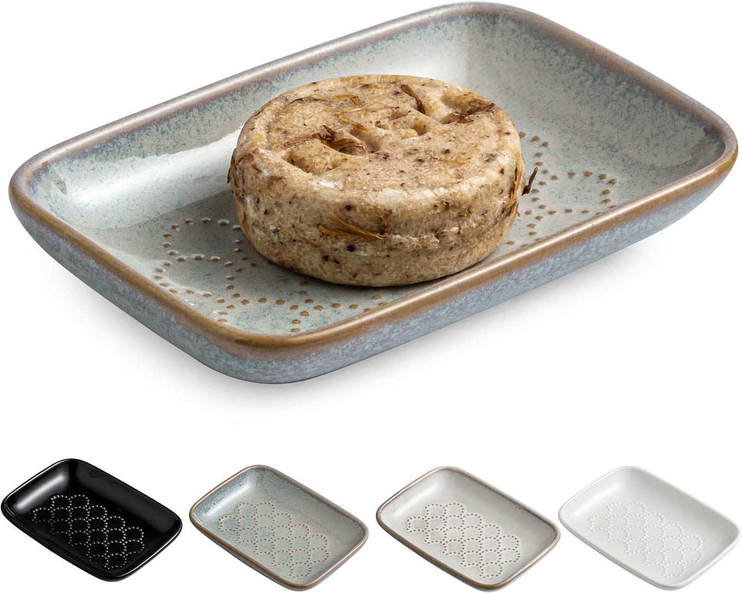 Gomakren Soap Dish for Shower, Ceramic Soap Dishes for Bar Soap Sponge, Christmas Shower Soap Holder Saver Tray for Bathroom Kitchen Sink, Easy to Clean, Gray