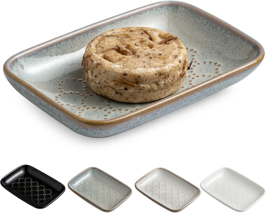 Gomakren Soap Dish for Shower, Ceramic Soap Dishes for Bar Soap Sponge, Christmas Shower Soap Holder Saver Tray for Bathroom Kitchen Sink, Easy to Clean, Gray