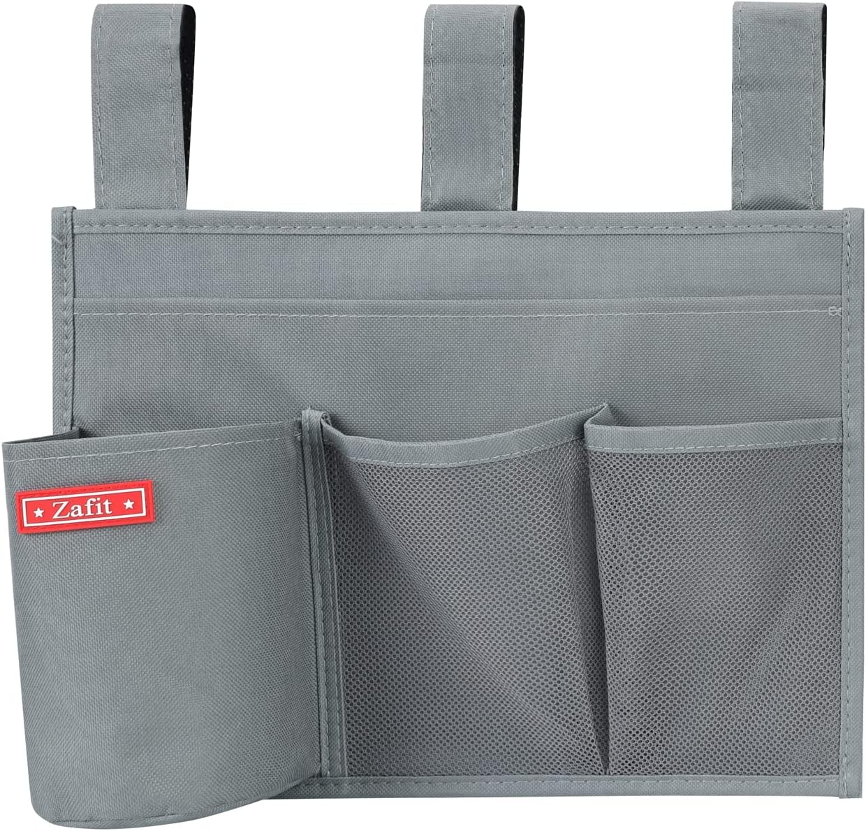 Hanging Bedside Caddy, Bedside Storage Organizer for Magazine, Phone, Remote control (4 Pockets-Grey)