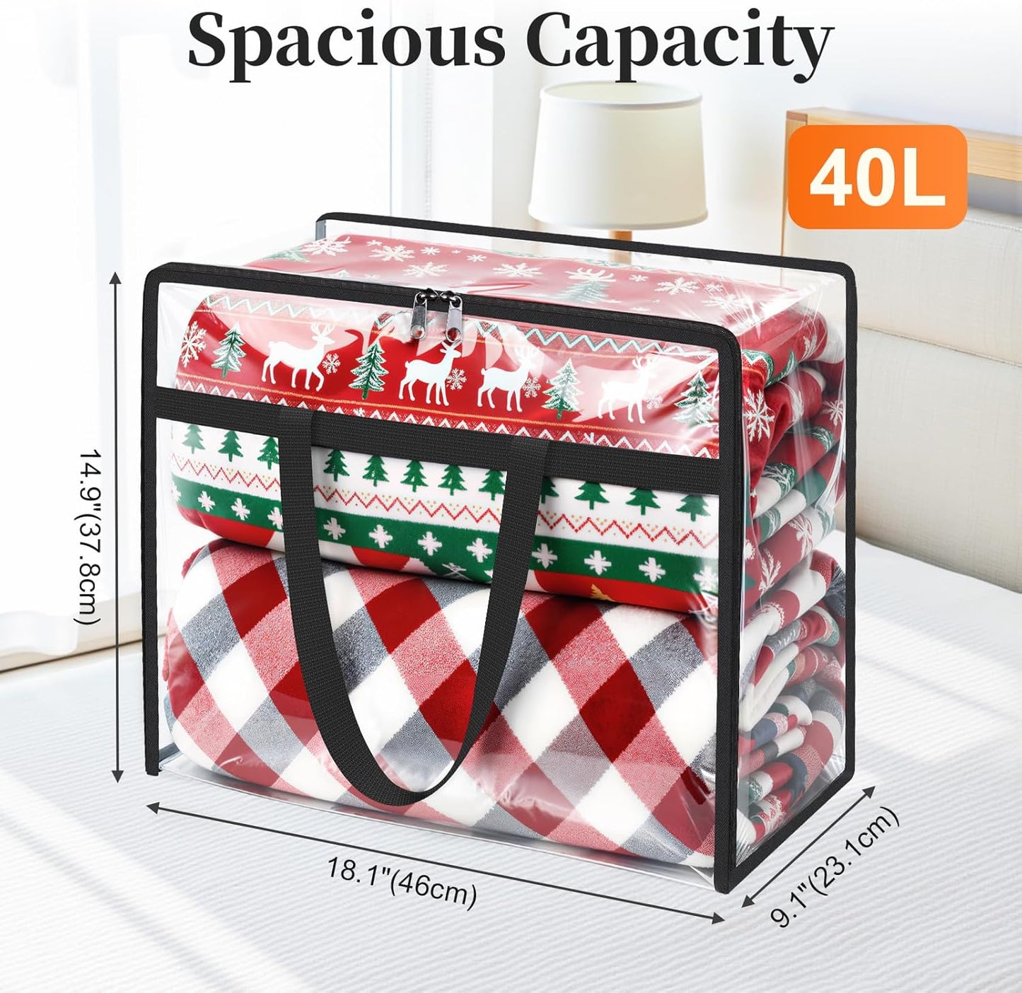 Clear Clothes Storage Bags, 8 Pack Closet Organizers and Under Bed Storage Containers, Foldable Moving Bags with Zippers for Comforter, Blanket, Bedding, Duvet, PVC Packing Bags 40L