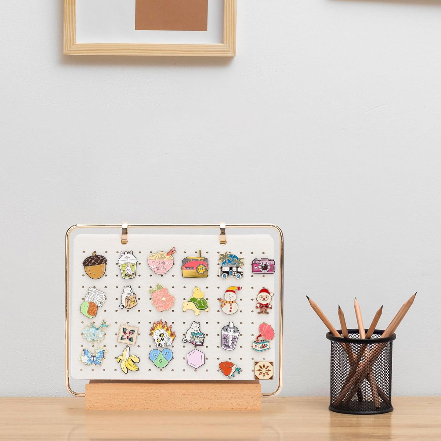 PACMAXI Display Organizers, Brooch Holder, Enamel Pin Pages for Store 180+ Pins, Collection Storage Calendar Wooden Stand With 6 Pages (Not Include Any Accessories) (White)