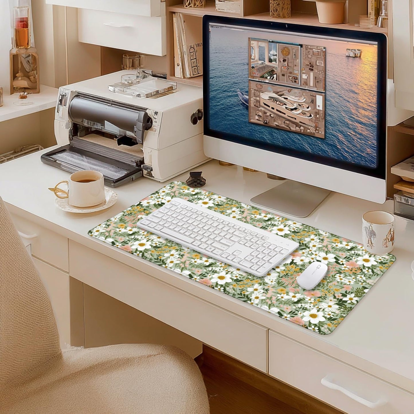 Rustic Wildflower Floral Large Mouse Pad 31.5x15.7inch, Cottagecore Botanical Flower Large Extended Computer Desk Mat Mousepad for Keyboard and Mouse, Floral Desk Accessories