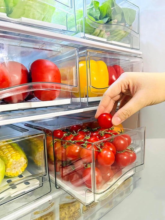 Refrigerator Organizers and Storage Drawer, Stackable Fruit Storage Containers for Fridge, Reusable Fridge Organizer fit for Kitchen Refrigerator and Restaurant Freezer (2 Drawers, Large)